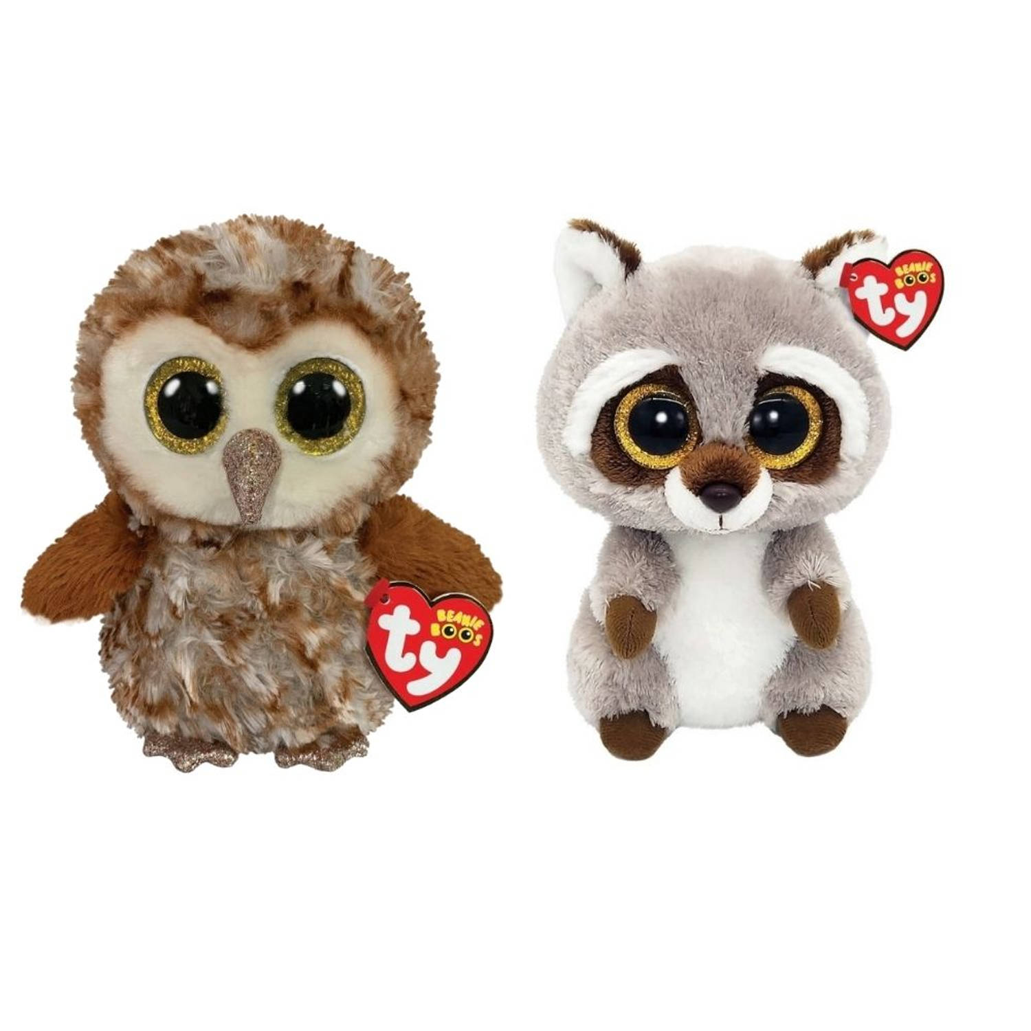 Ty - Knuffel - Beanie Boo&apos;s - Percy Owl & Racoon