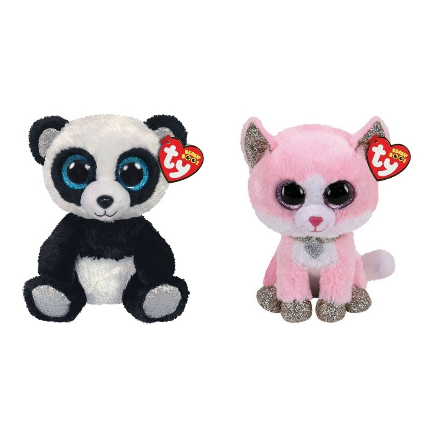 Ty - Knuffel - Beanie Boo's - Bamboo Panda & Fiona Pink Cat