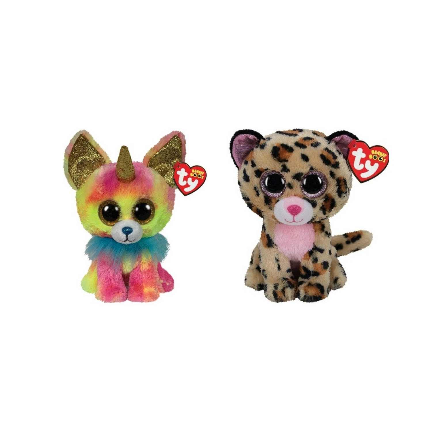 Ty - Knuffel - Beanie Boo&apos;s - Yips Chihuahua & Livvie Leopard