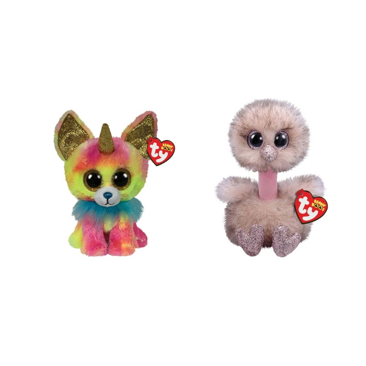 Ty - Knuffel - Beanie Boo&apos;s - Yips Chihuahua & Henna Ostrich