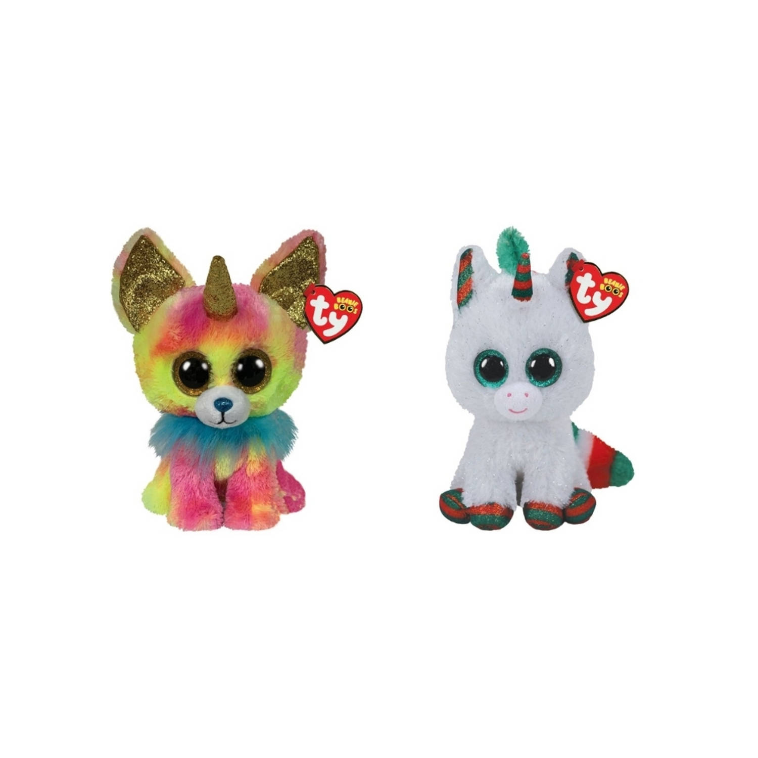 Ty - Knuffel - Beanie Boo&apos;s - Yips Chihuahua & Christmas Unicorn