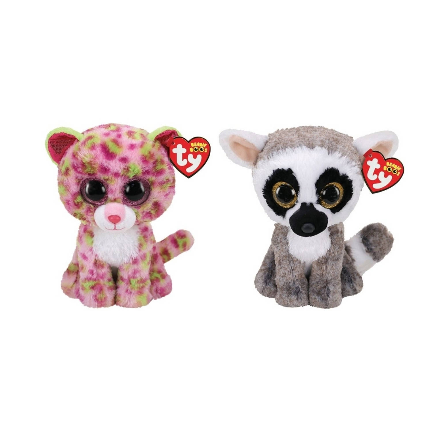 Ty - Knuffel - Beanie Boo&apos;s - Lainey Leopard & Linus Lemur