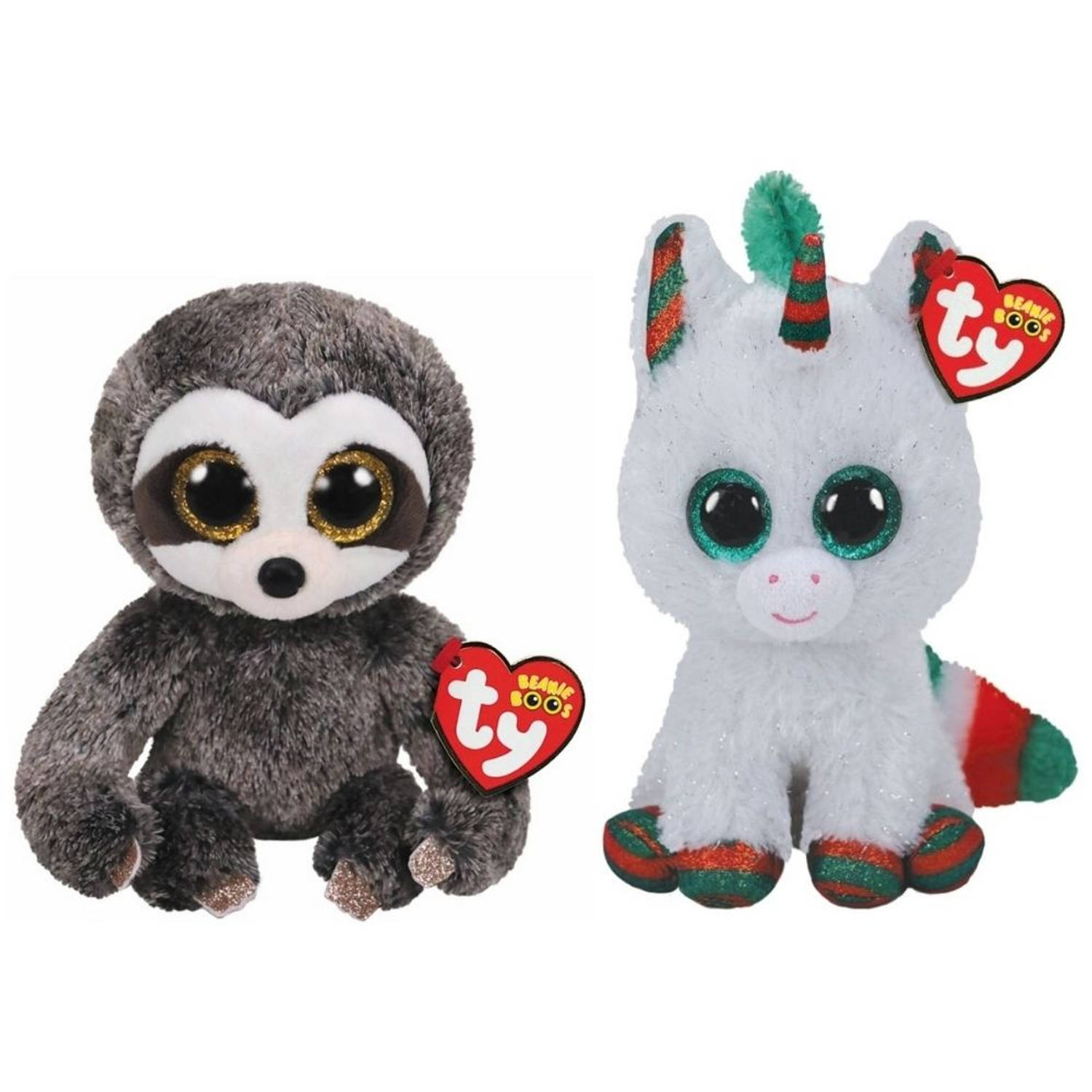 Ty - Knuffel - Beanie Boo&apos;s - Dangler Sloth & Christmas Unicorn