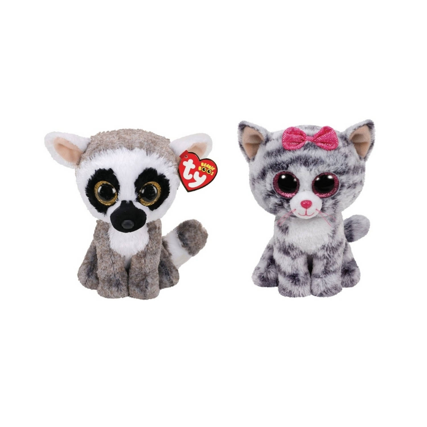 Ty - Knuffel - Beanie Boo&apos;s - Linus Lemur & Kiki Cat