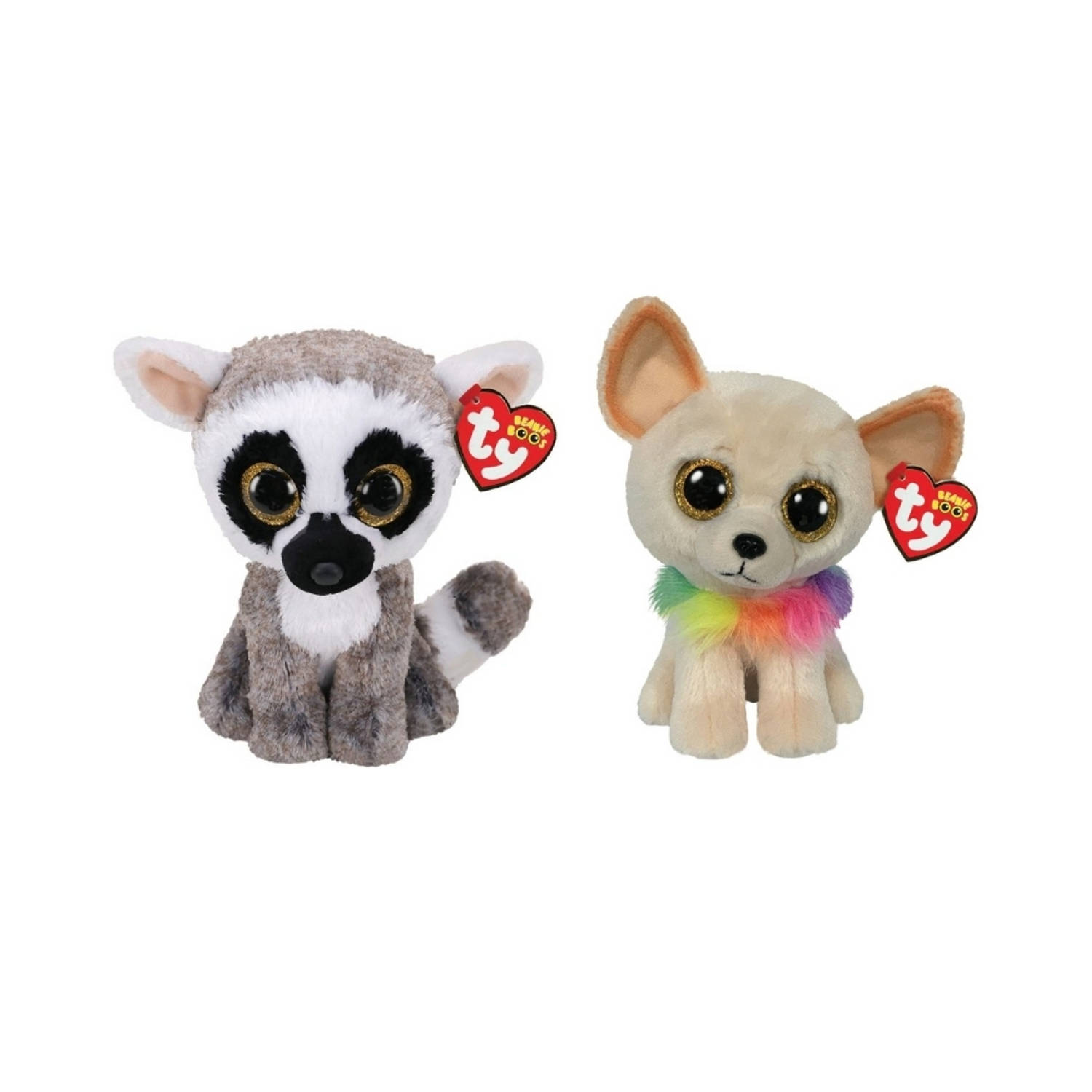 Ty - Knuffel - Beanie Boo&apos;s - Linus Lemur & Chewey Chihuahua