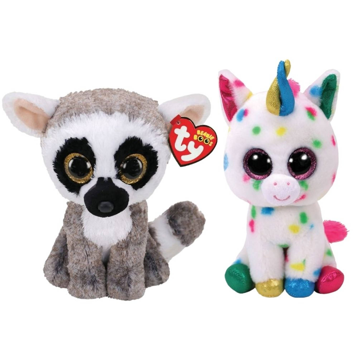 Ty - Knuffel - Beanie Boo's - Linus Lemur & Harmonie Unicorn