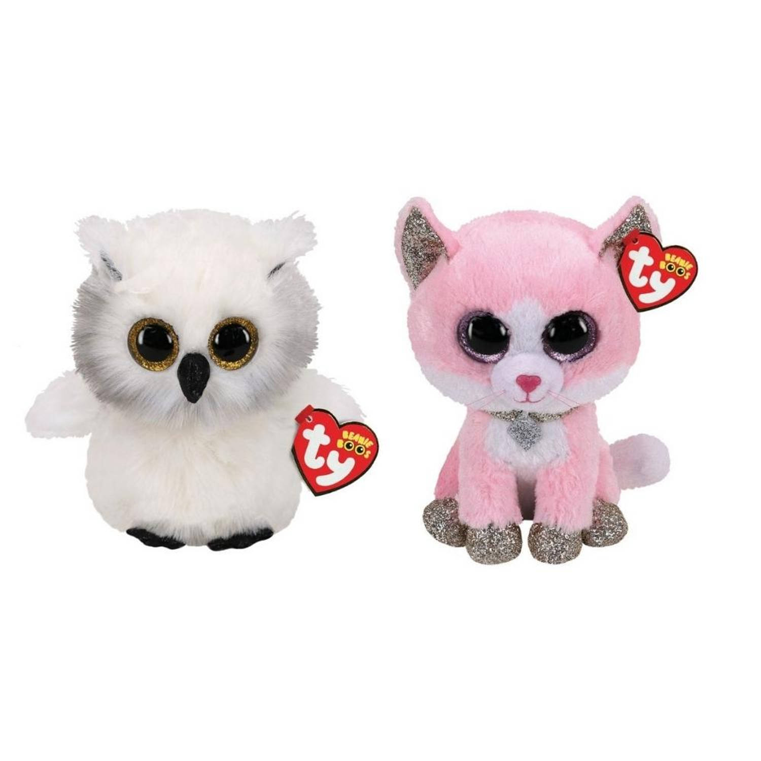 Ty Knuffel Beanie Boo's Ausitin Owl & Fiona Pink Cat