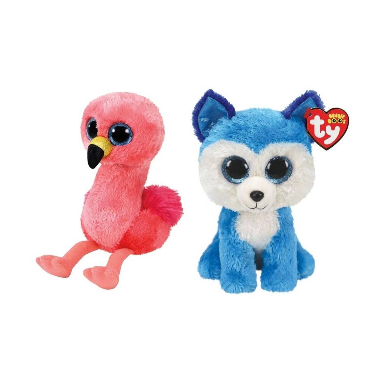 Ty - Knuffel - Beanie Boo's - Gilda Flamingo & Prince Husky