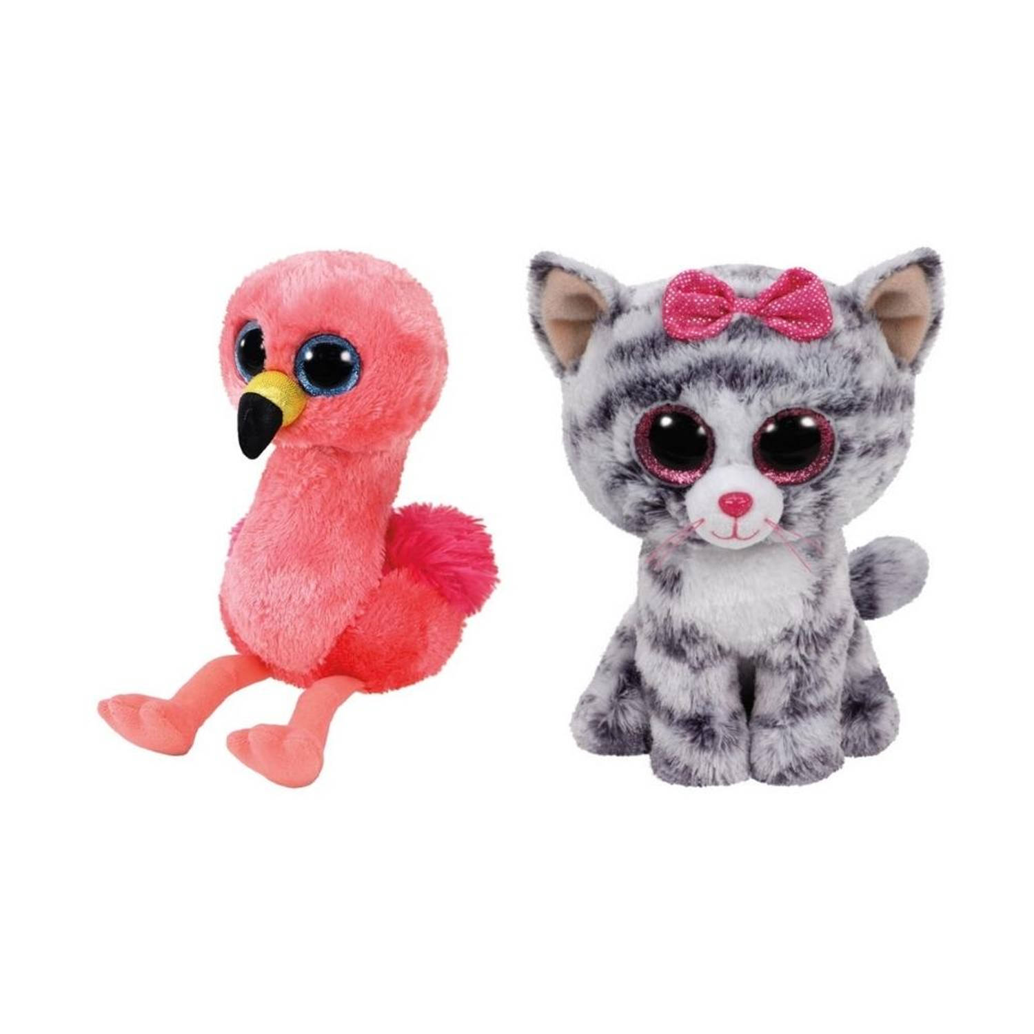 Ty - Knuffel - Beanie Boo's - Gilda Flamingo & Kiki Cat