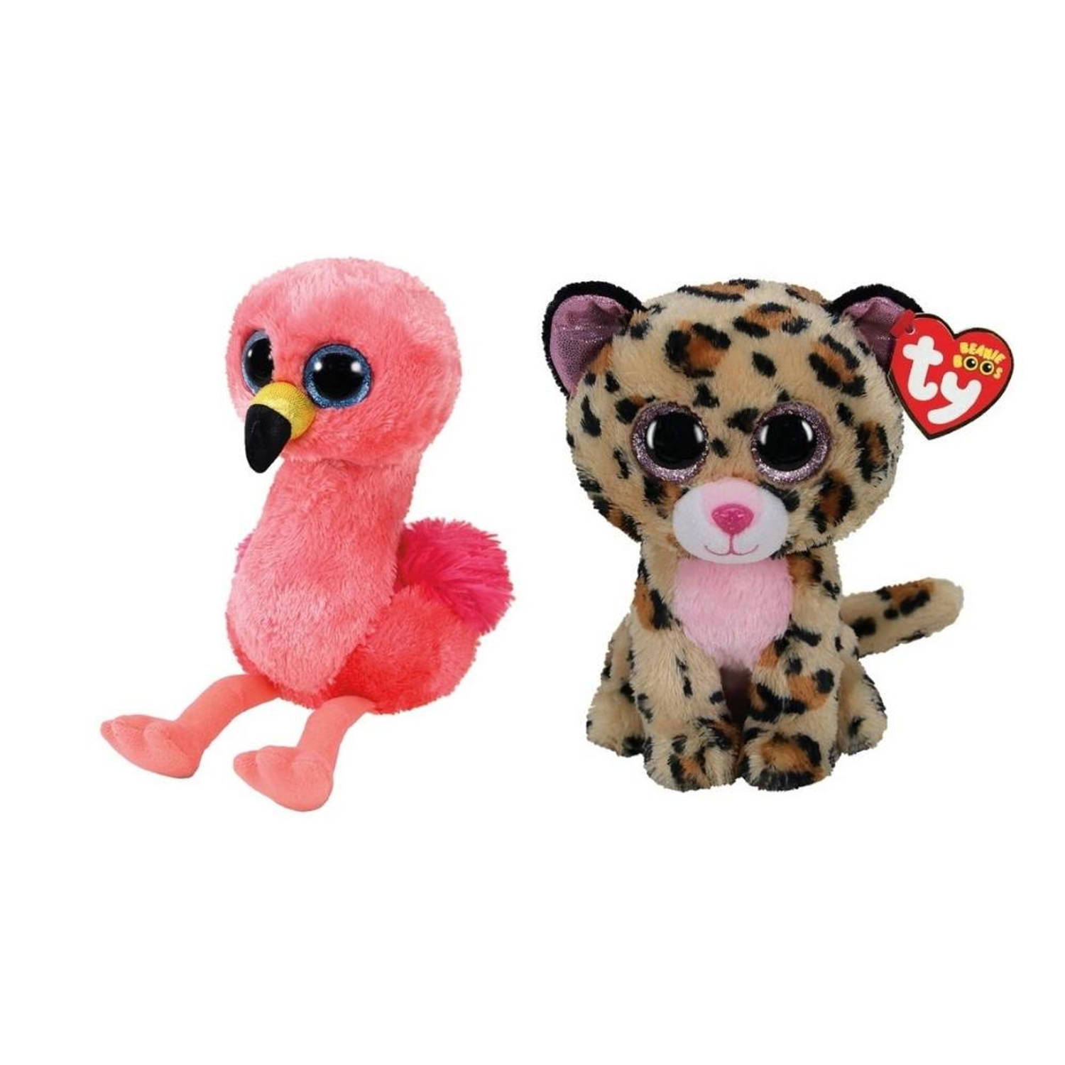 Ty - Knuffel - Beanie Boo's - Gilda Flamingo & Livvie Leopard