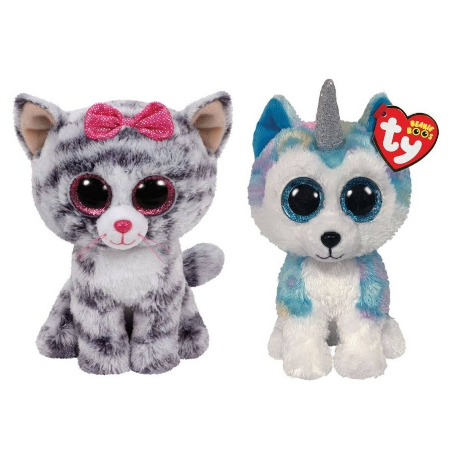 Ty - Knuffel - Beanie Boo&apos;s - Kiki Cat & Helena Husky