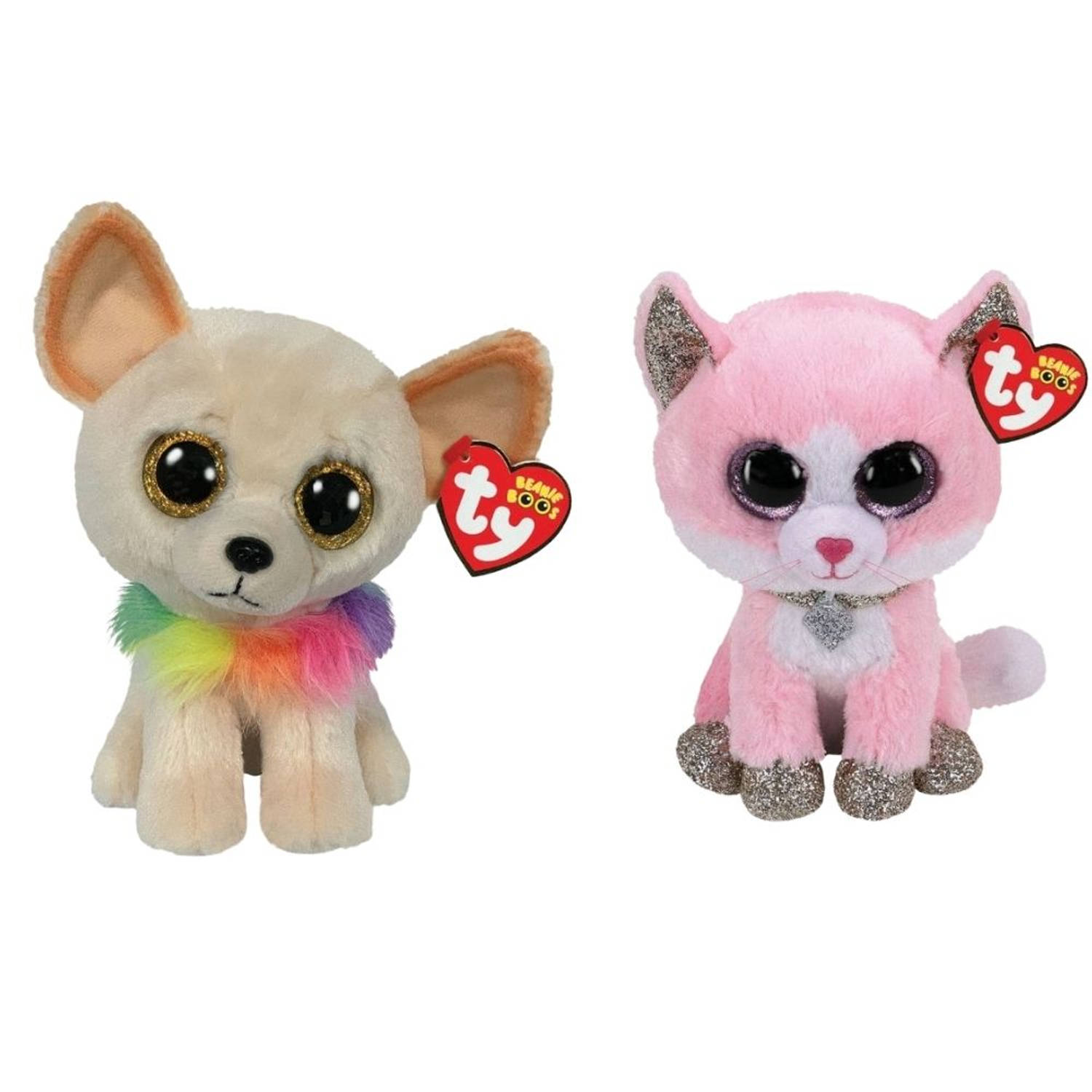 Ty - Knuffel - Beanie Boo&apos;s - Chewey Chihuahua & Fiona Pink Cat