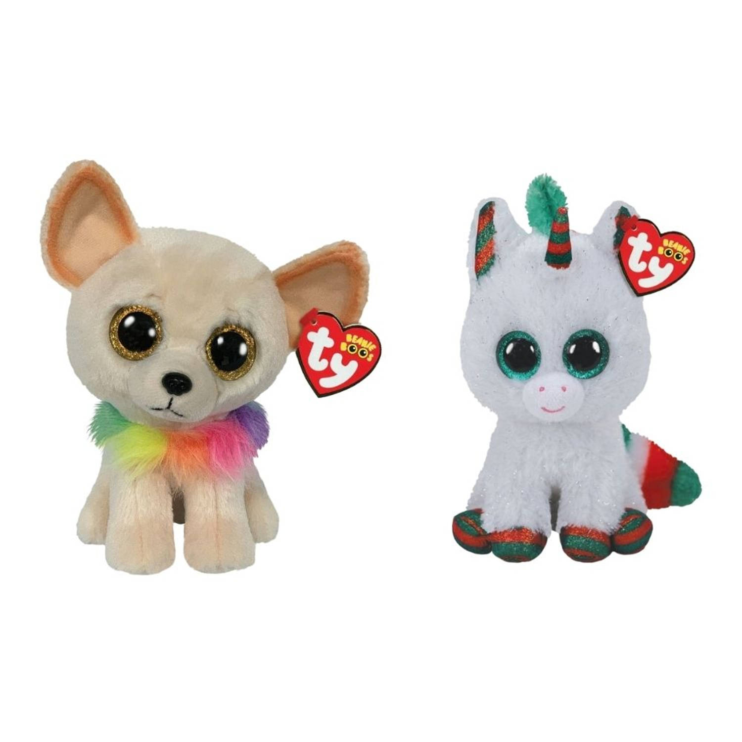 Ty - Knuffel - Beanie Boo&apos;s - Chewey Chihuahua & Christmas Unicorn