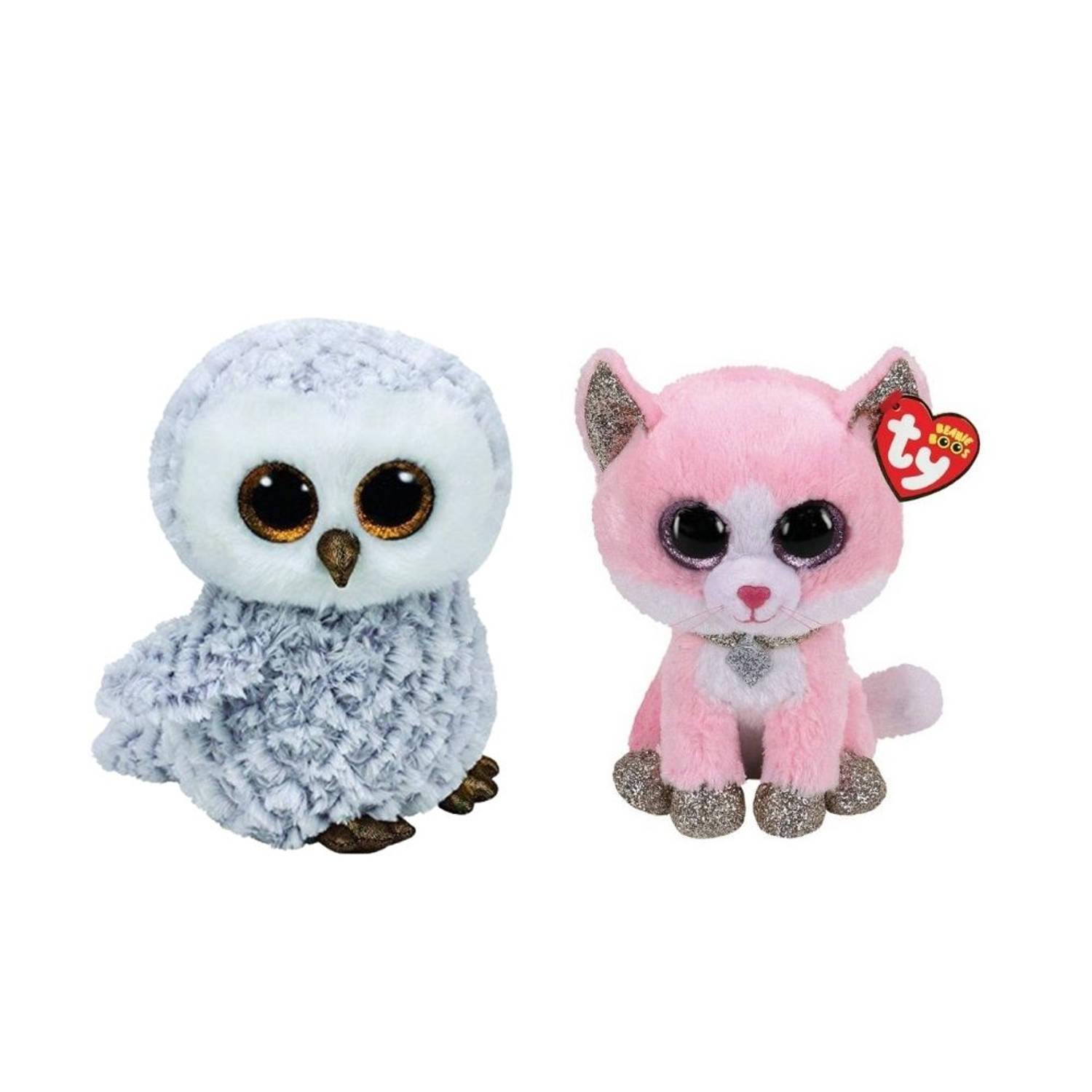 Ty - Knuffel - Beanie Boo's - Owlette Owl & Fiona Pink Cat