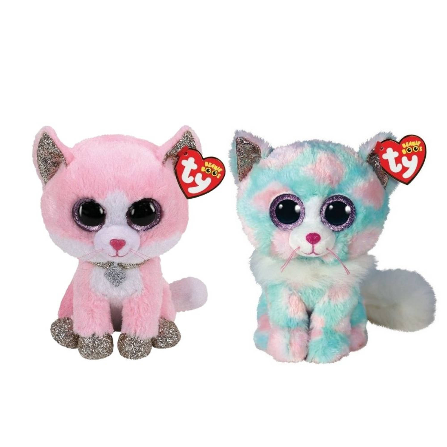 Ty - Knuffel - Beanie Boo&apos;s - Fiona Pink Cat & Opal Cat