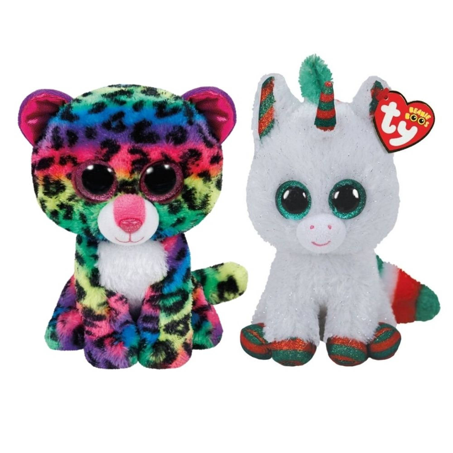 Ty - Knuffel - Beanie Boo&apos;s - Dotty Leopard & Christmas Unicorn