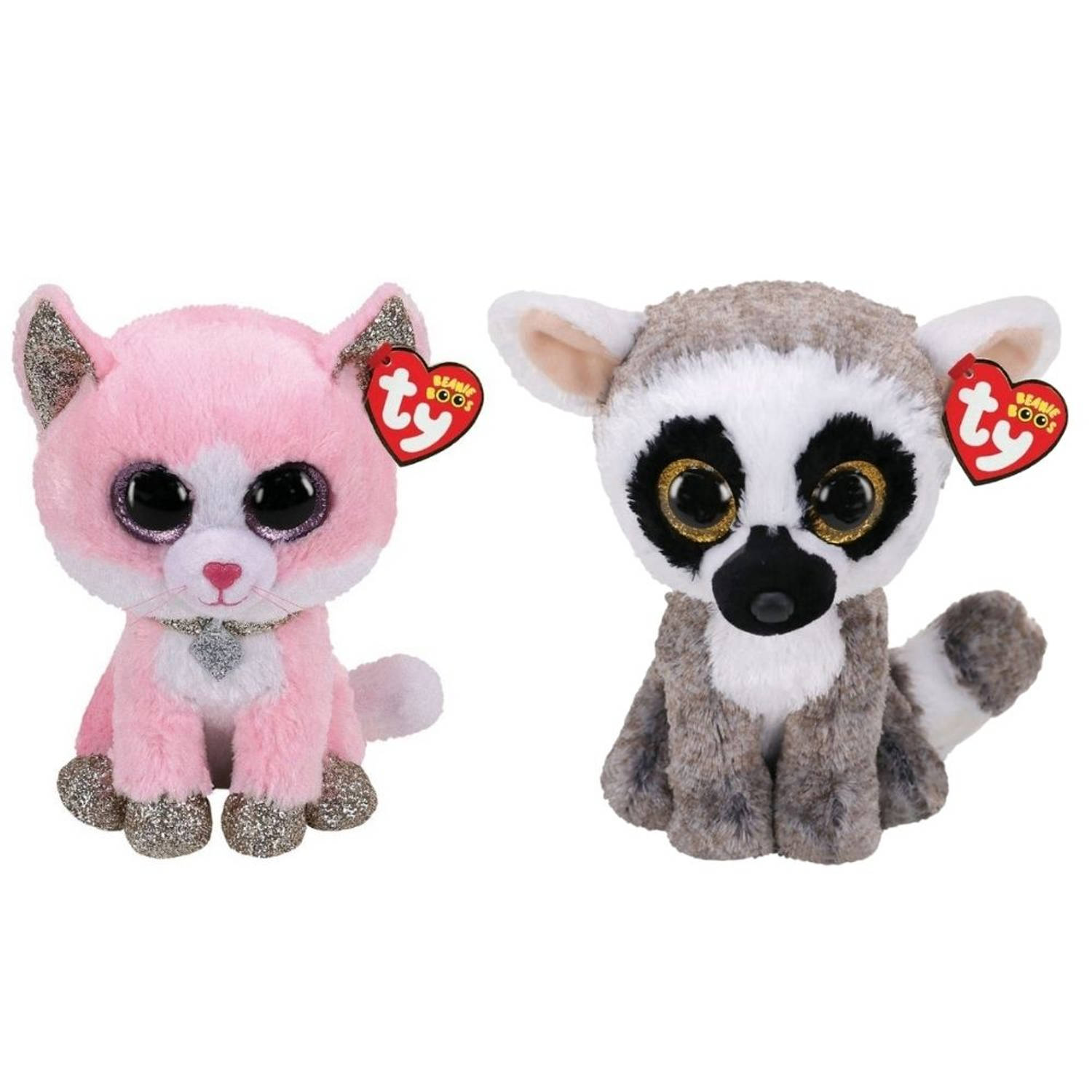 Ty - Knuffel - Beanie Buddy - Fiona Pink Cat & Linus Lemur