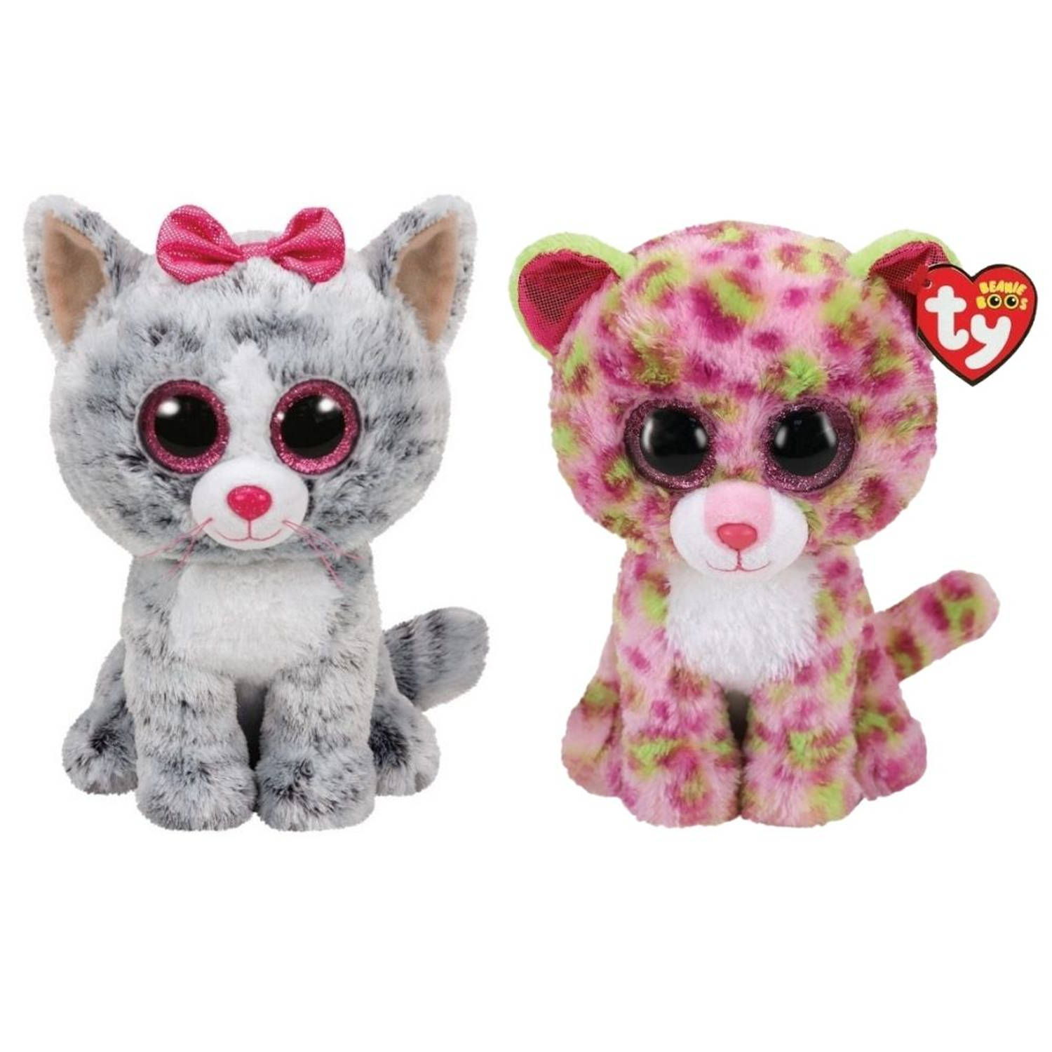 Ty - Knuffel - Beanie Buddy - Kiki Cat & Lainey Leopard