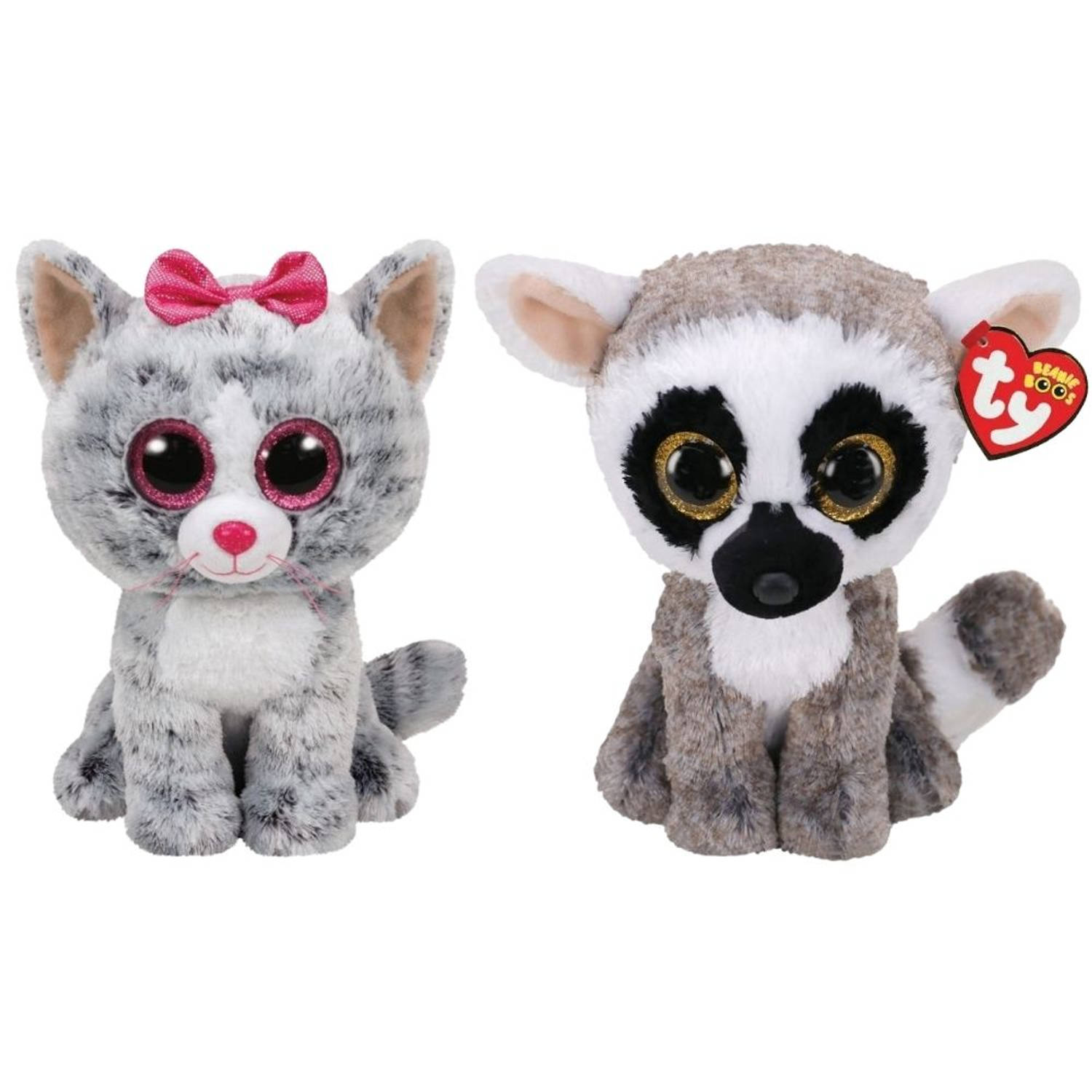 Ty - Knuffel - Beanie Buddy - Kiki Cat & Linus Lemur