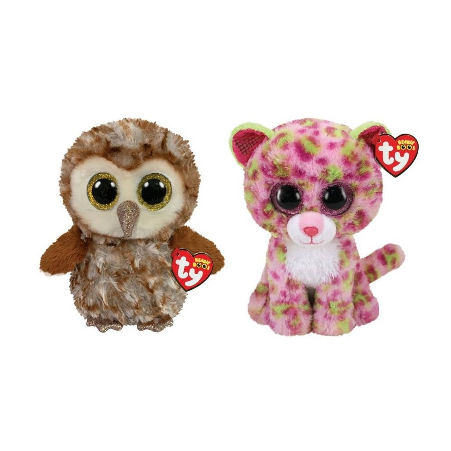 Ty - Knuffel - Beanie Buddy - Percy Owl & Lainey Leopard