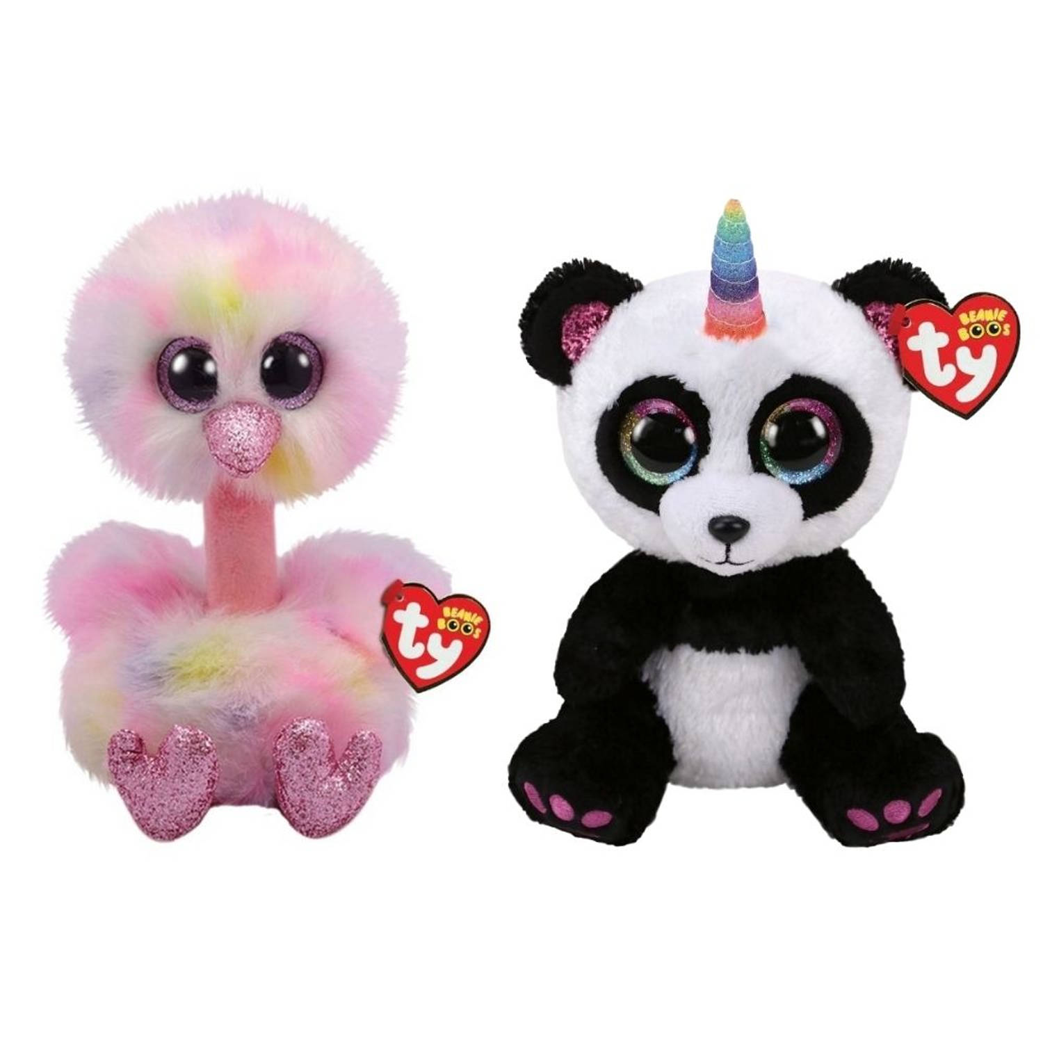 Ty - Knuffel - Beanie Buddy - Avery Ostrich & Paris Panda