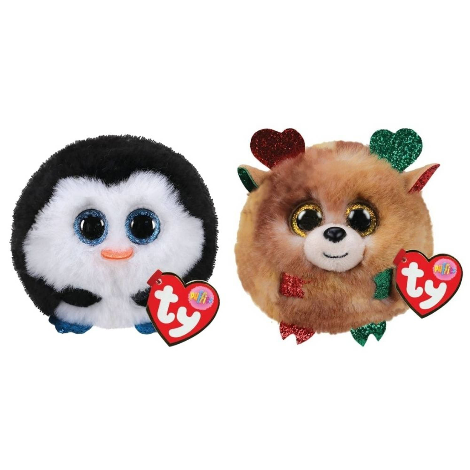 Ty Knuffel Teeny Puffies Waddles Penguin & Christmas Reindeer