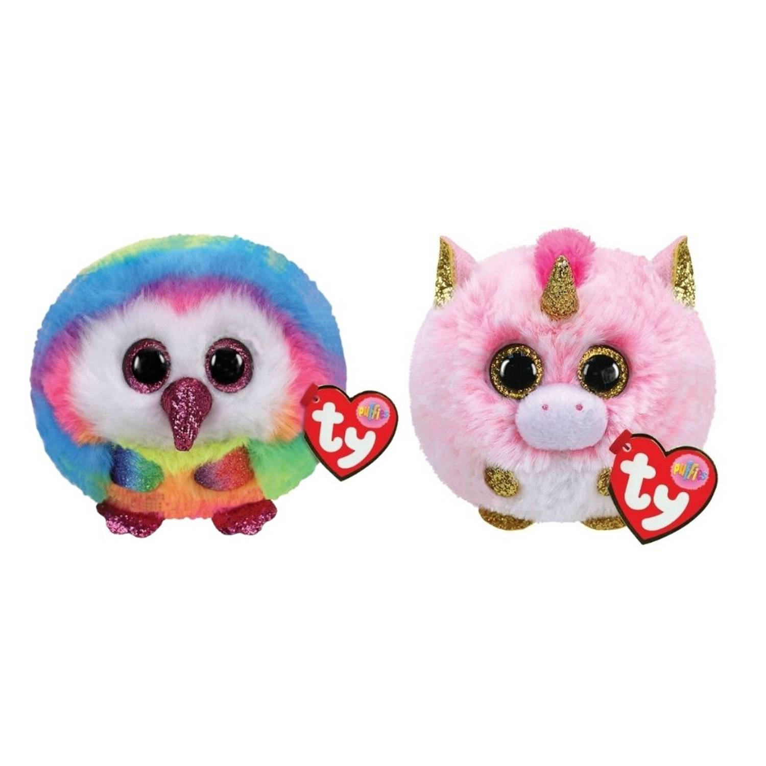 Ty - Knuffel - Teeny Puffies - Owel Owl & Fantasia Unicorn