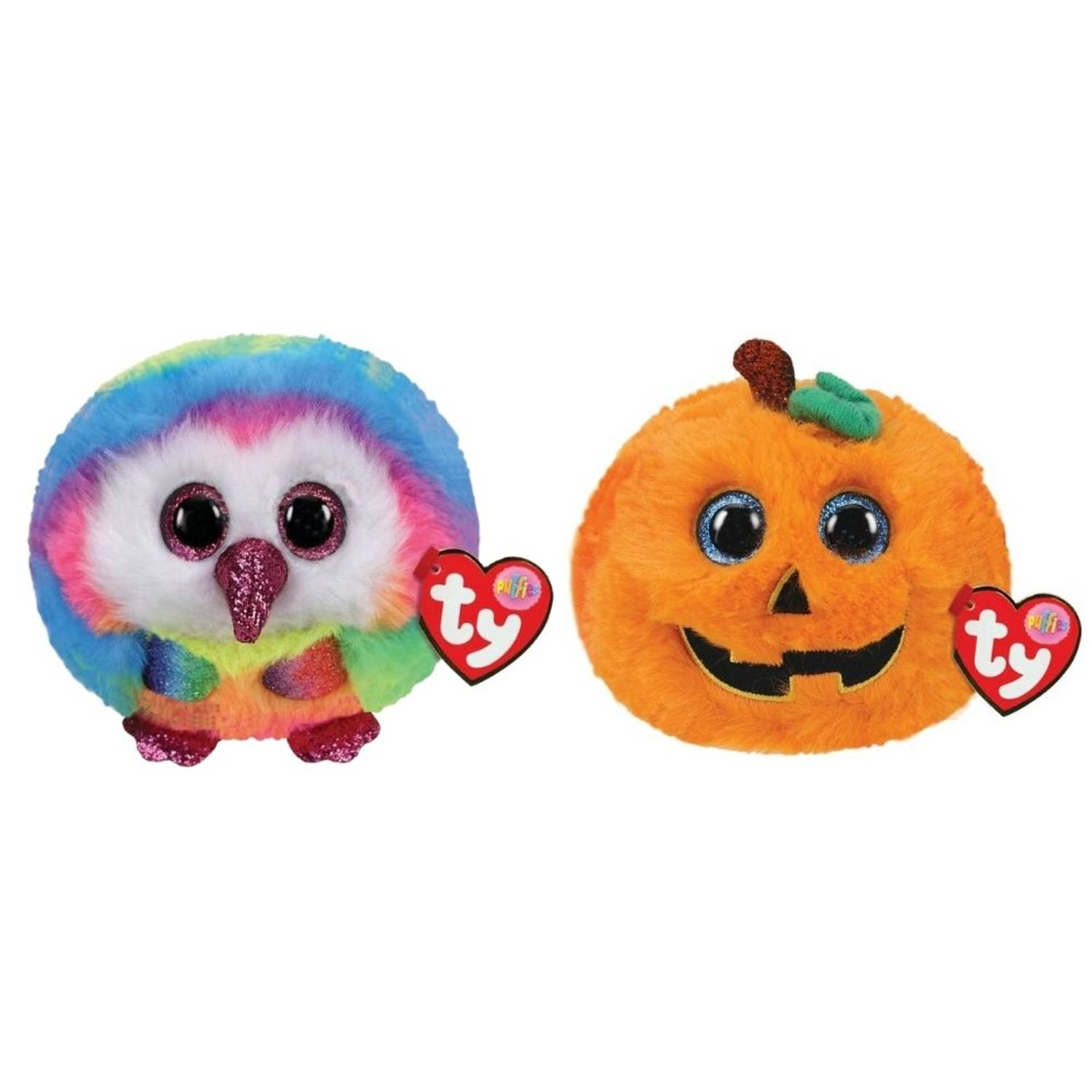 Ty - Knuffel - Teeny Puffies - Owel Owl & Halloween Pumpkin