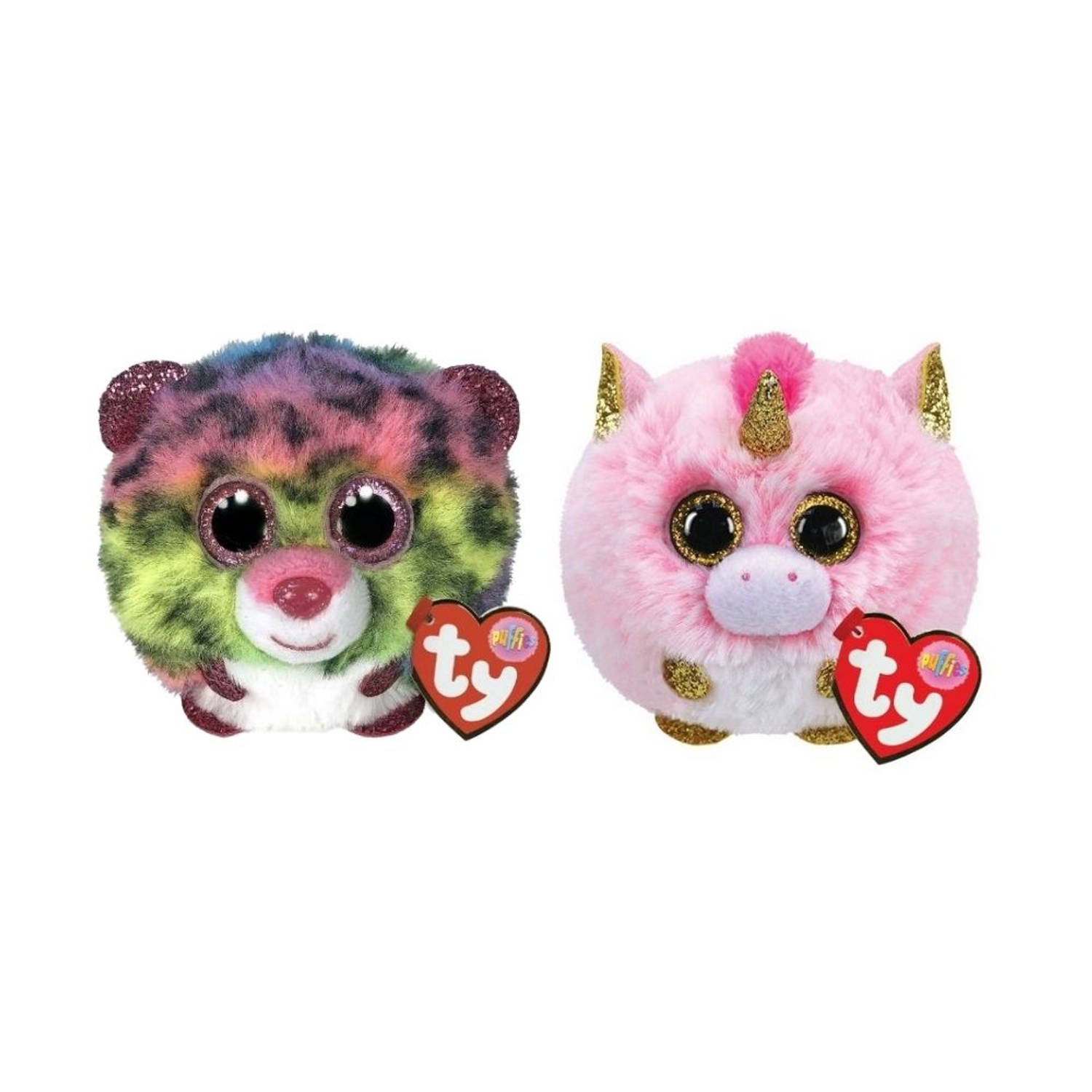 Ty - Knuffel - Teeny Puffies - Dotty Leopard & Fantasia Unicorn