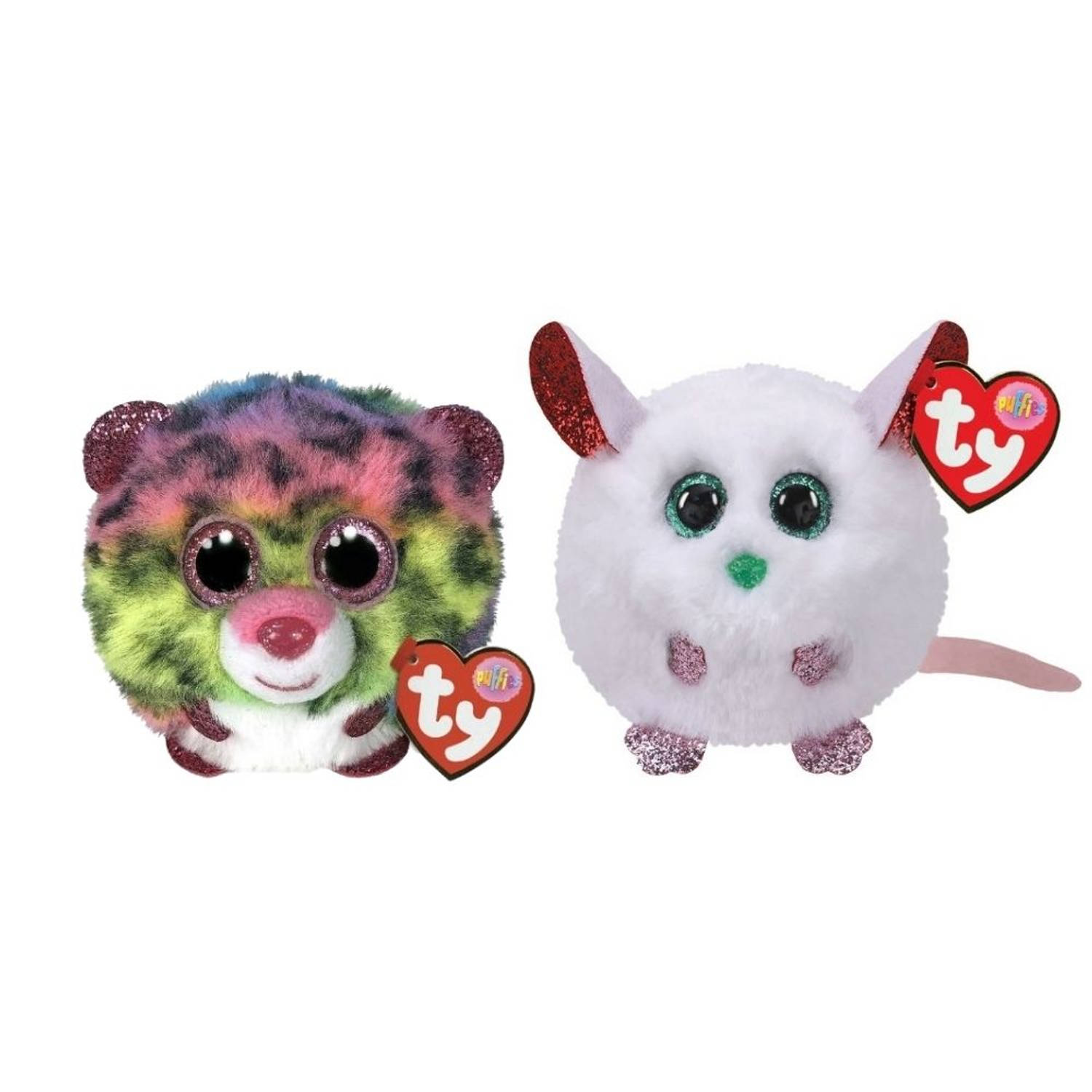 Ty - Knuffel - Teeny Puffies - Dotty Leopard & Christmas Mouse
