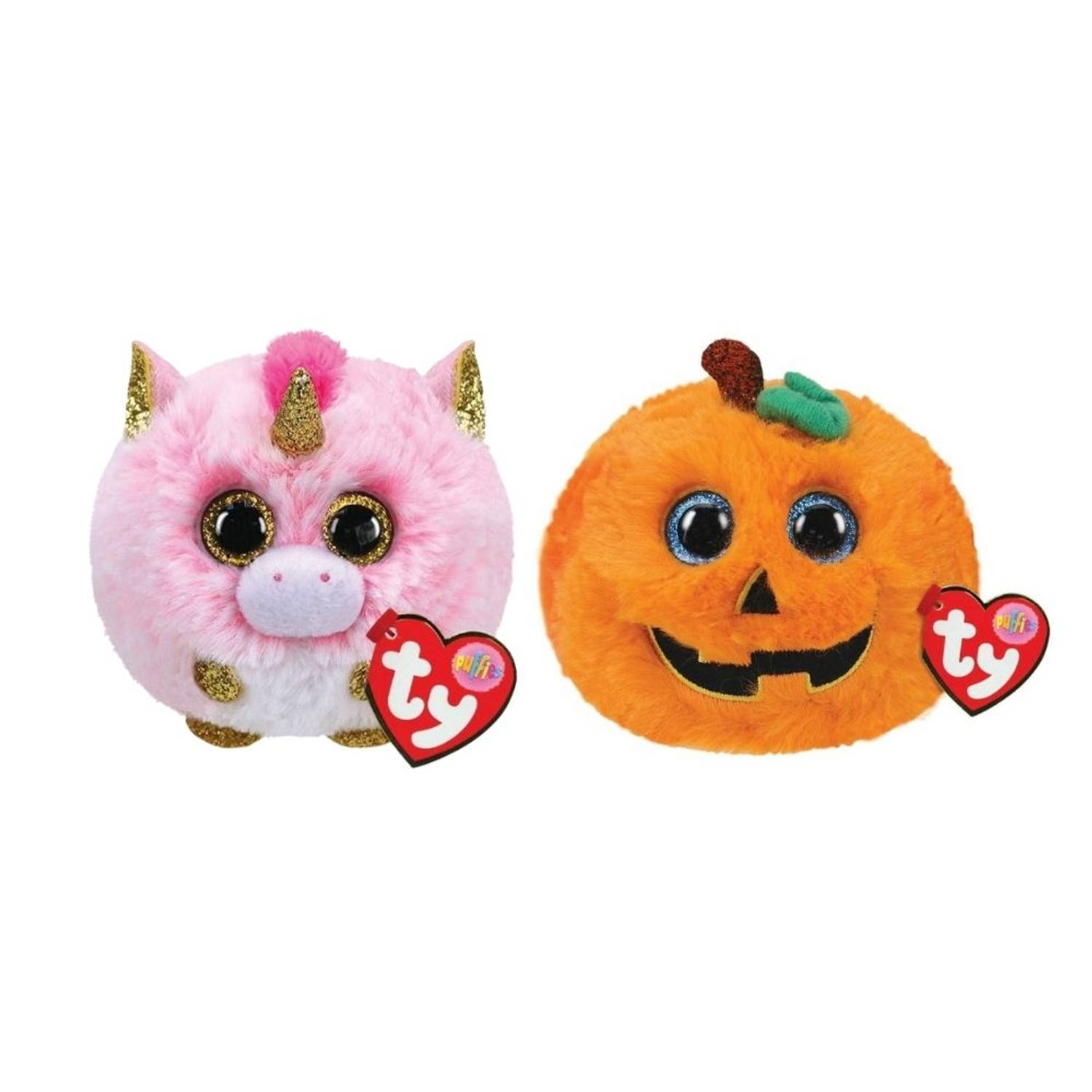 Ty - Knuffel - Teeny Puffies - Fantasia Unicorn & Halloween Pumpkin