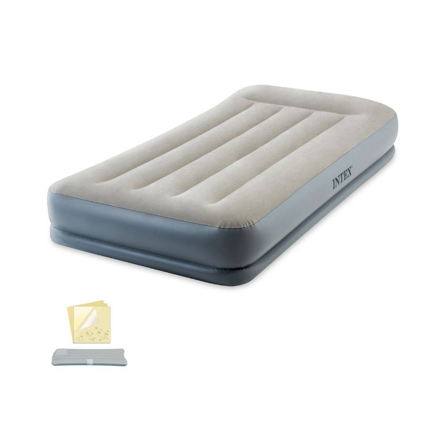 Intex Pillow Rest Mid-Rise - Luchtbed - 1-Persoons - 99x191x30 cm (BxLxH) - Grijs - Met ingebouwde motorpomp