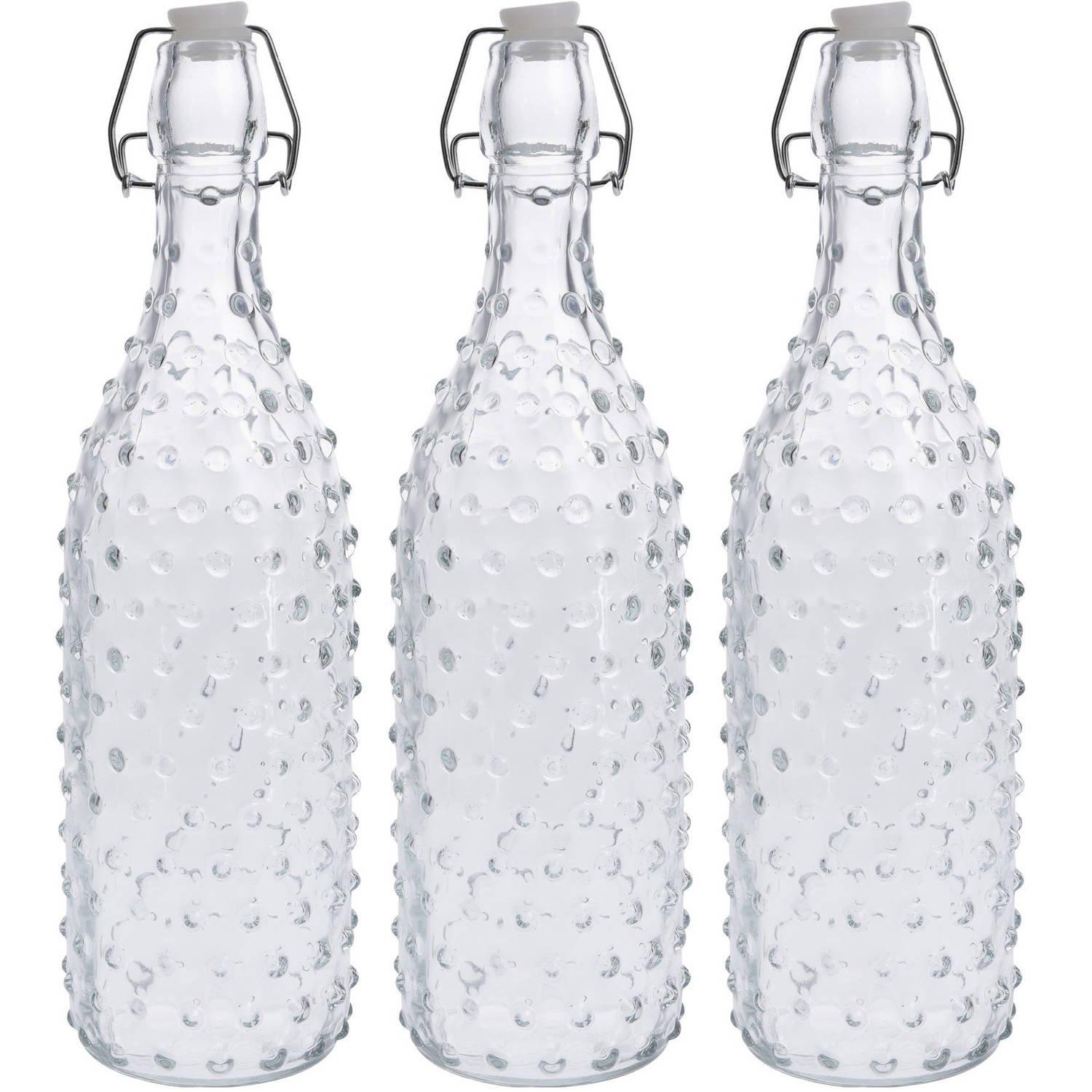 3x Glazen decoratie flessen transparant met beugeldop 1000 ml - Drinkflessen