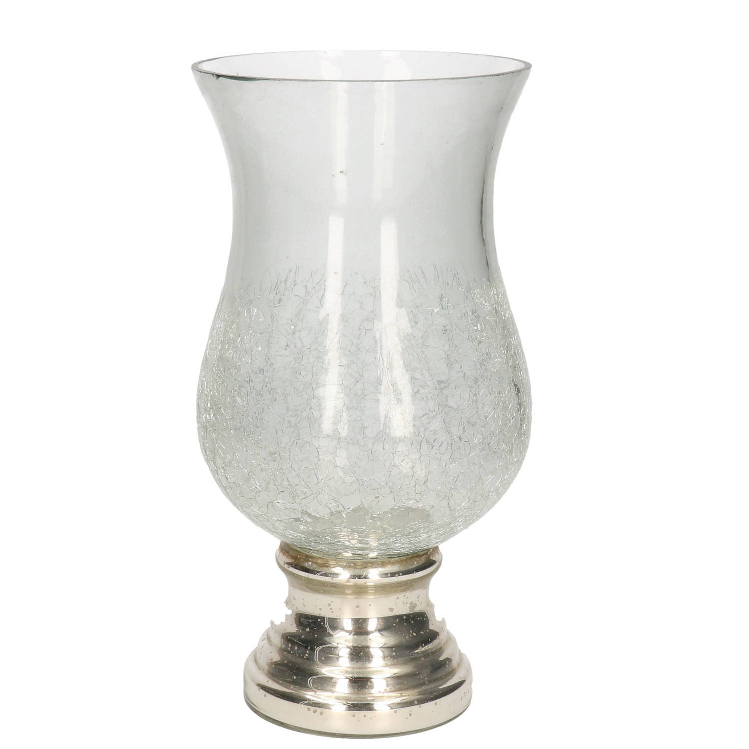 Craquele Glazen Kaarsenhouder Voor Theelichtjes-waxinelichtjes Met Gouden Voet 26,5 X 13,5 Cm Waxine
