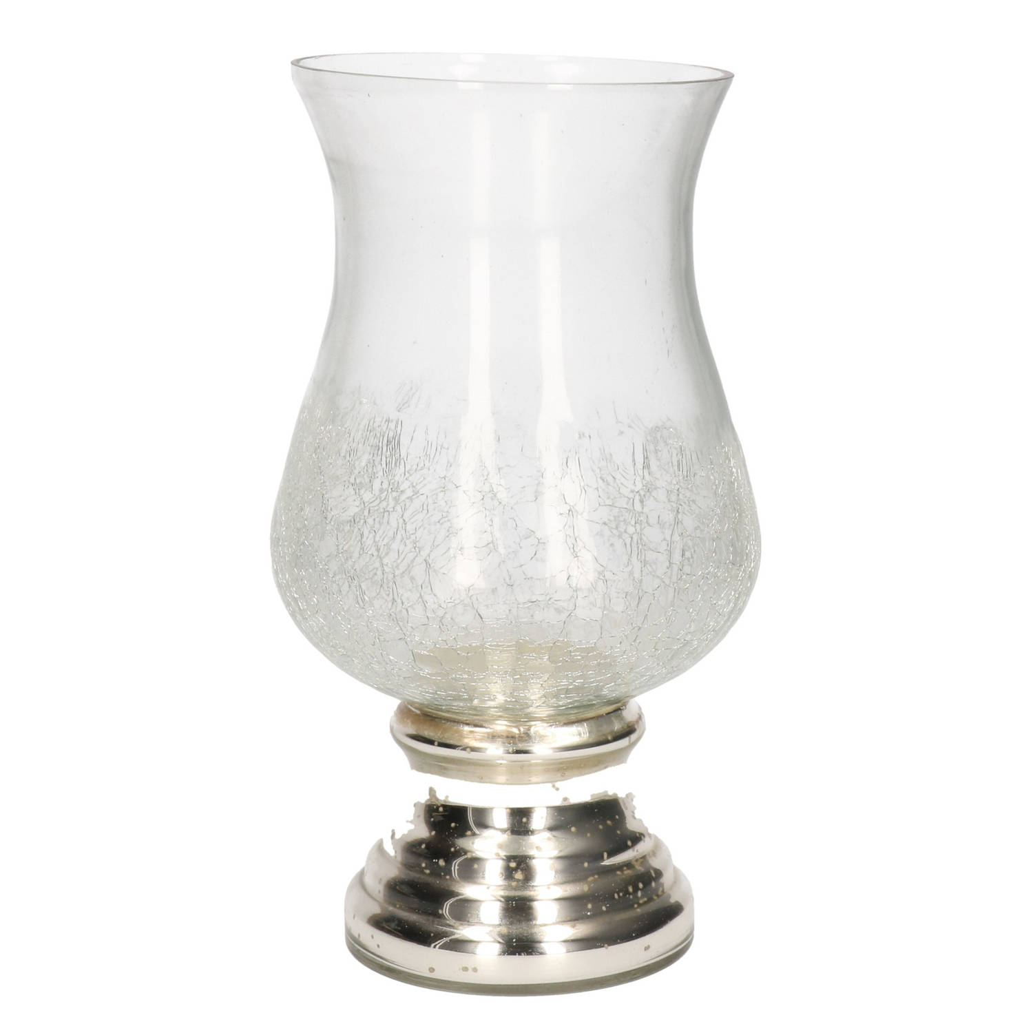 Craquele Glazen Kaarsenhouder Voor Theelichtjes-waxinelichtjes Met Zilveren Voet 24 Cm Waxinelichtje