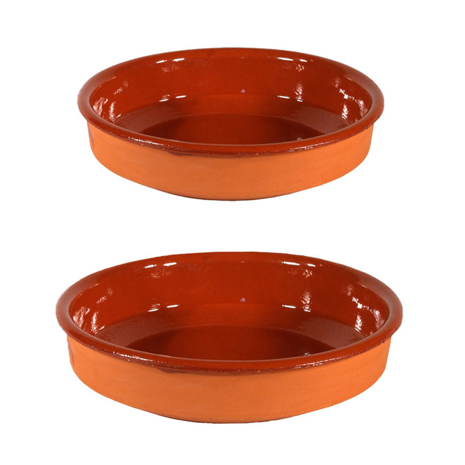 2x Terracotta hapjes/tapas borden/schalen 35 cm/26 cm - Snack en tapasschalen