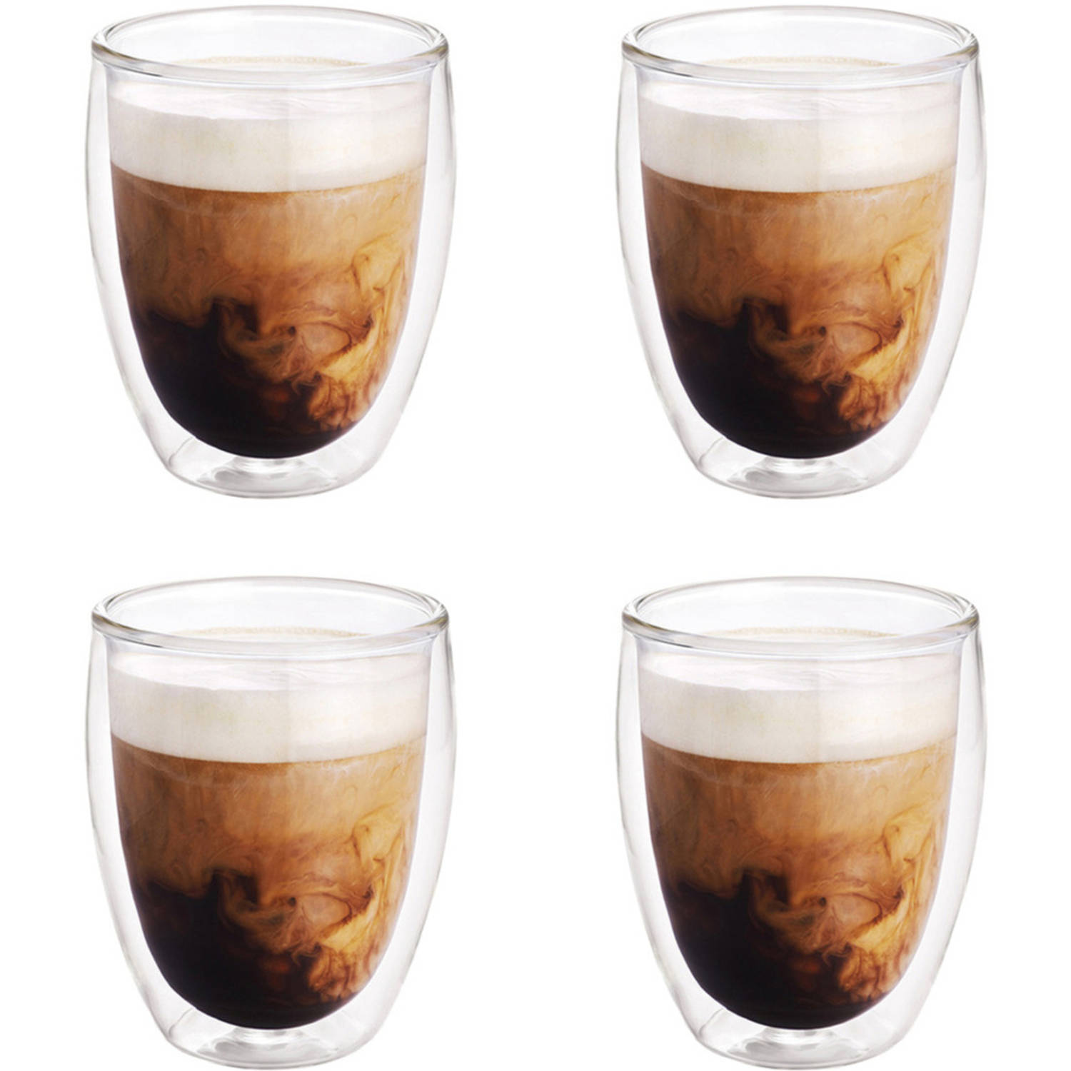 4x Dubbelwandige koffiekopjes/theeglazen 300 ml - Koffie- theeglazen | Blokker