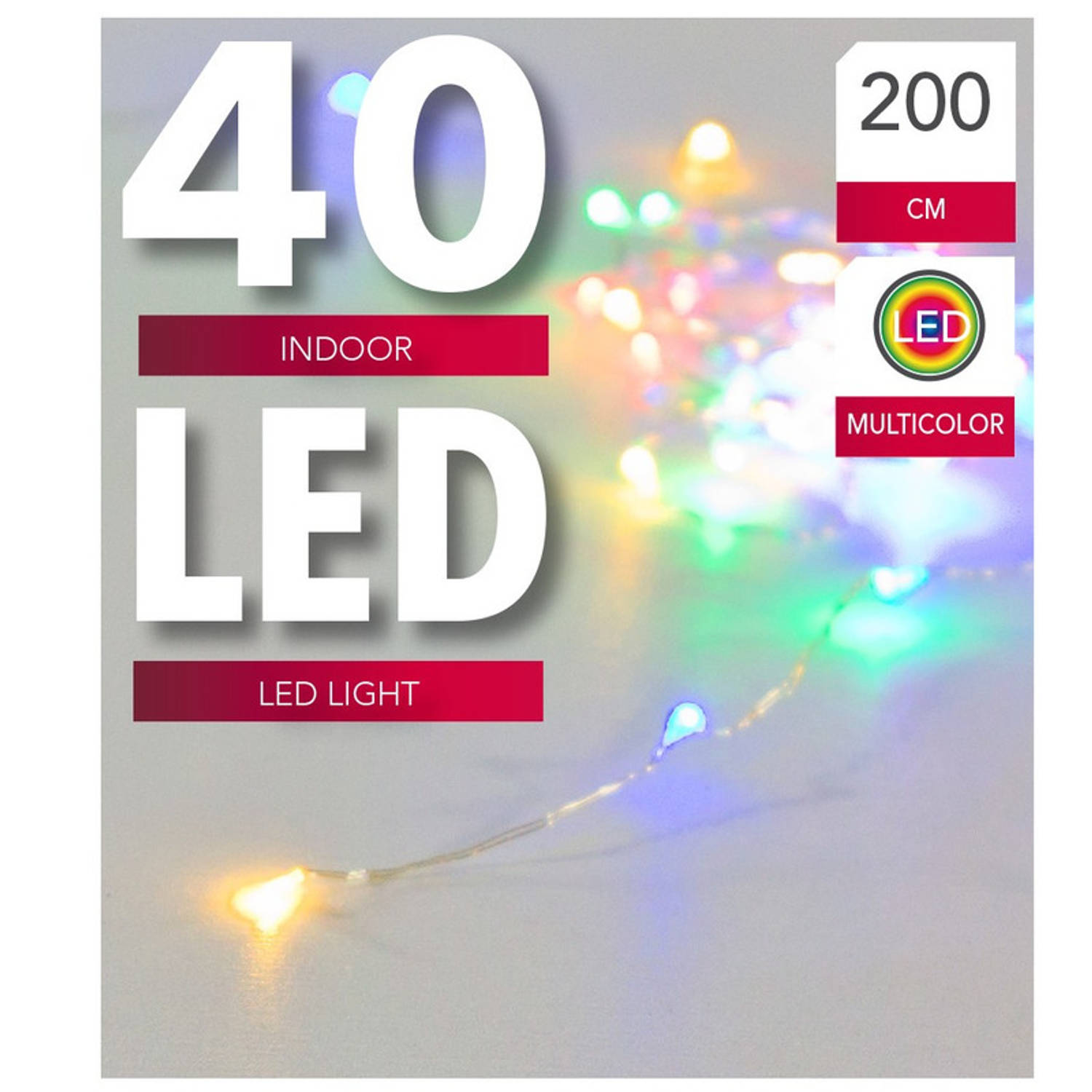 Verlichting lichtdraad zilver 40 gekleurde lampjes op batterijen 200 cm - Lichtsnoeren - Kerstverlichting