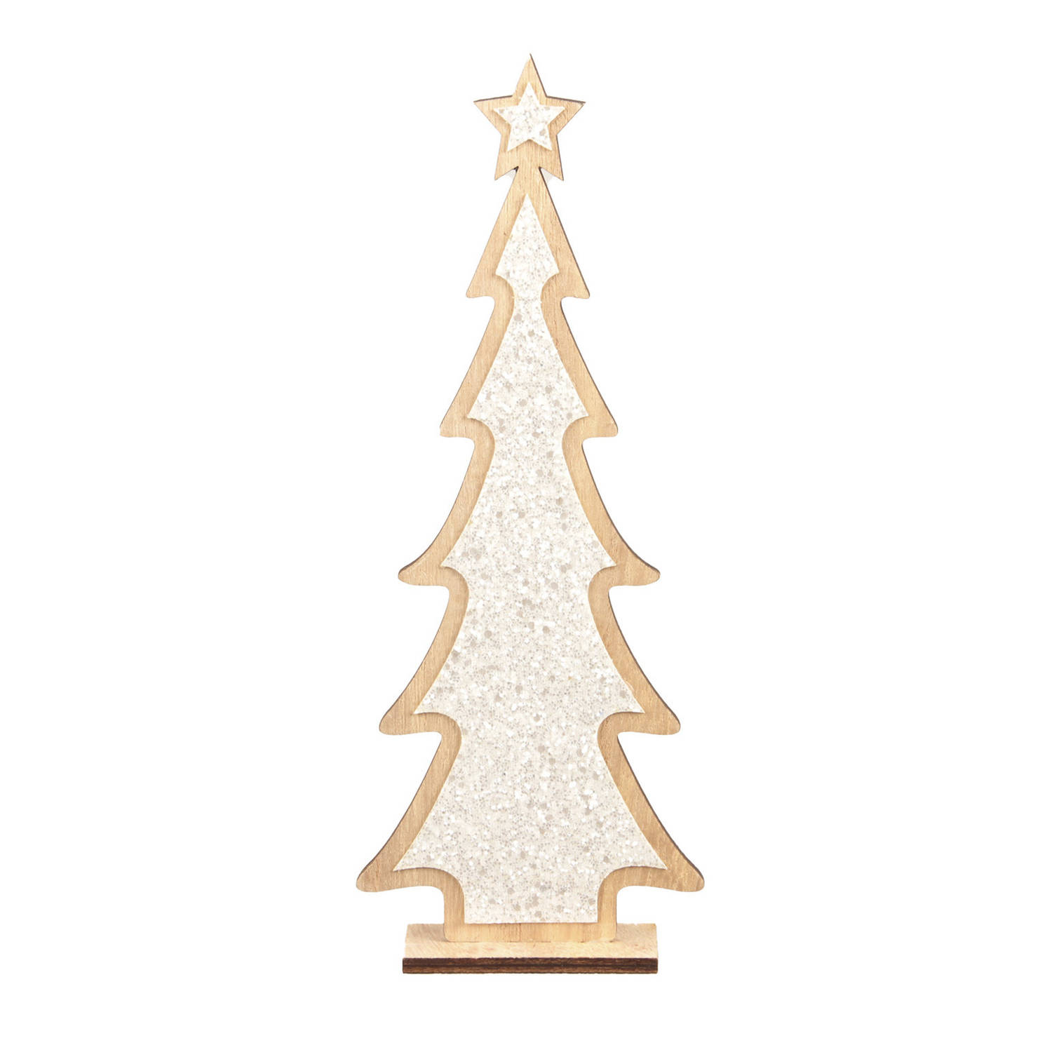 Kerstdecoratie Houten Kerstboom Glitter Wit 35,5 Cm Houten Kerstbomen