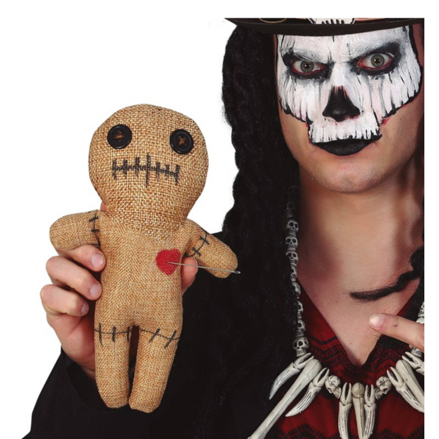 Jute voodoo pop 25 cm - Halloween decoratie/accessoire - Voodoo horror popjes