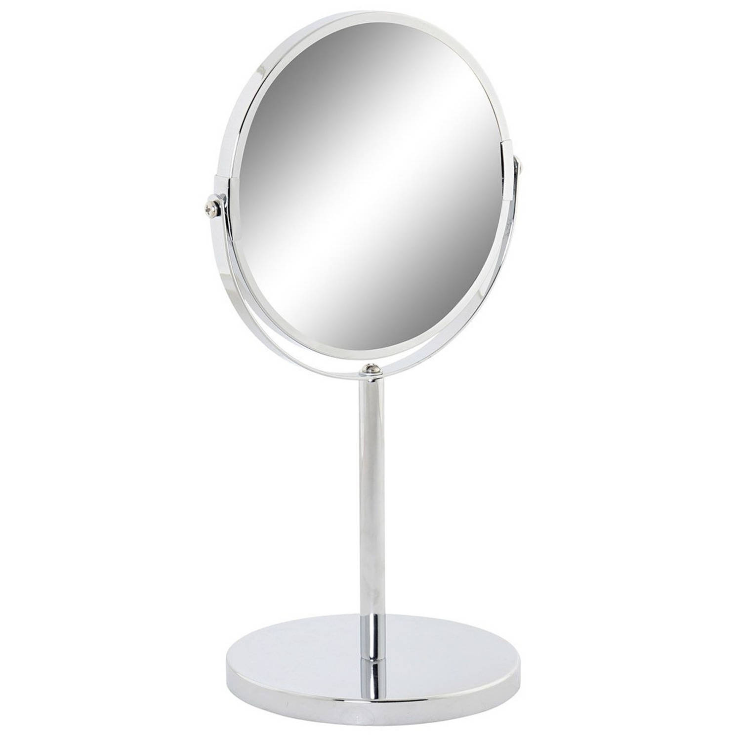 Badkamerspiegel / make-up spiegel rond dubbelzijdig metaal zilver D19 x H35 cm - Make-up spiegeltjes