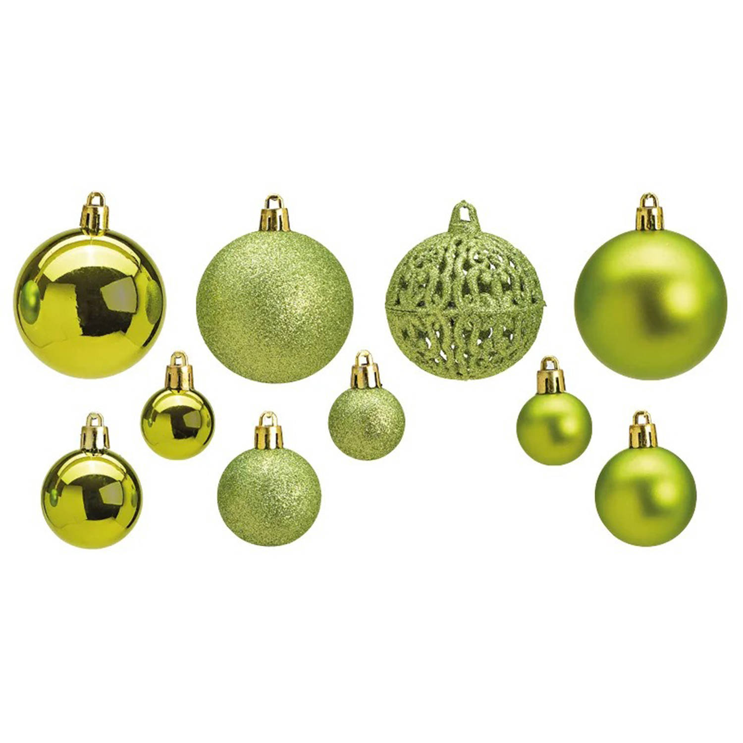 100x Stuks Kunststof Kerstballen Lime Groen 3, 4 En 6 Cm Kerstbal