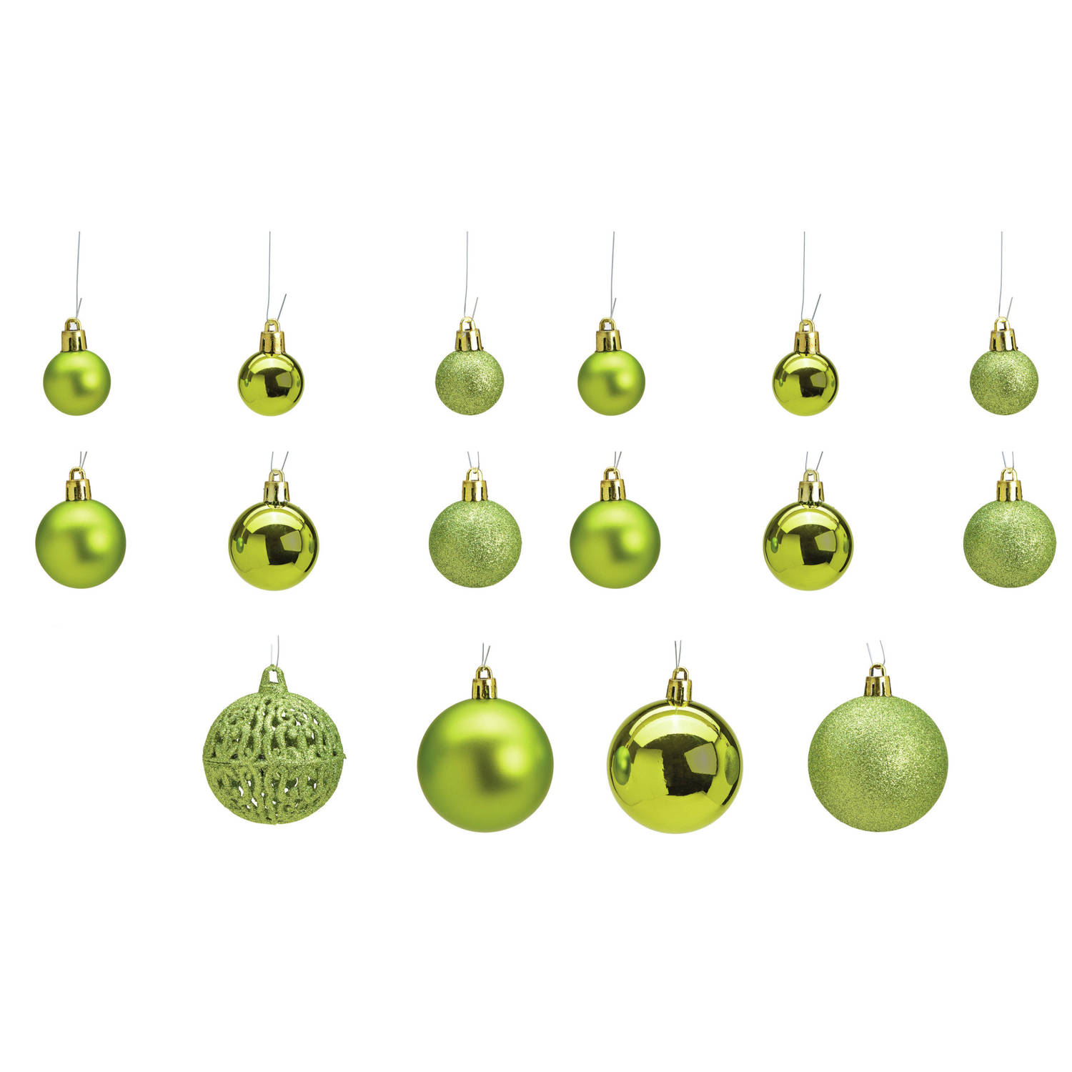 50x Stuks Kunststof Kerstballen Lime Groen 3, 4 En 6 Cm Kerstbal