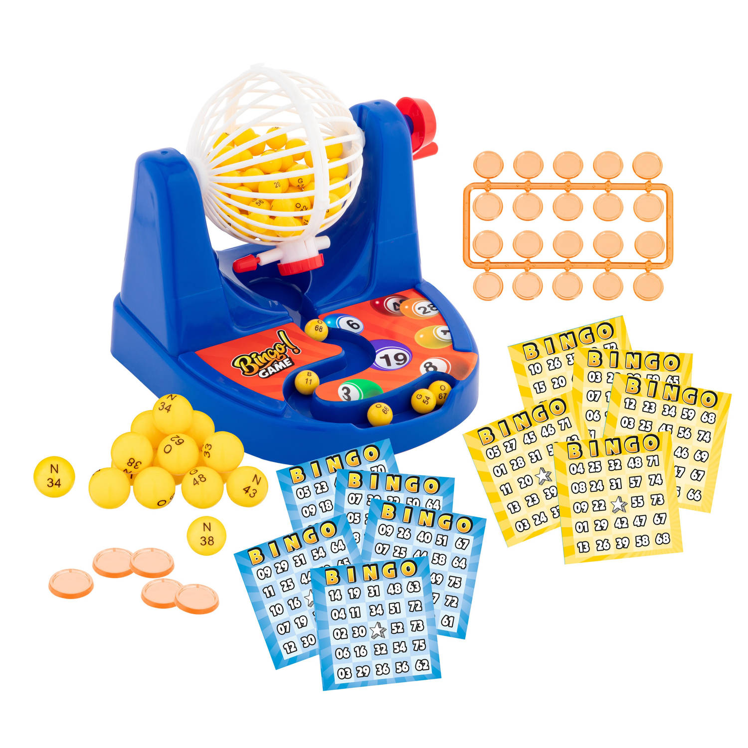 Bingo spel set blauw nummers 1-75 met molen en bingokaarten - Kansspelen | Blokker