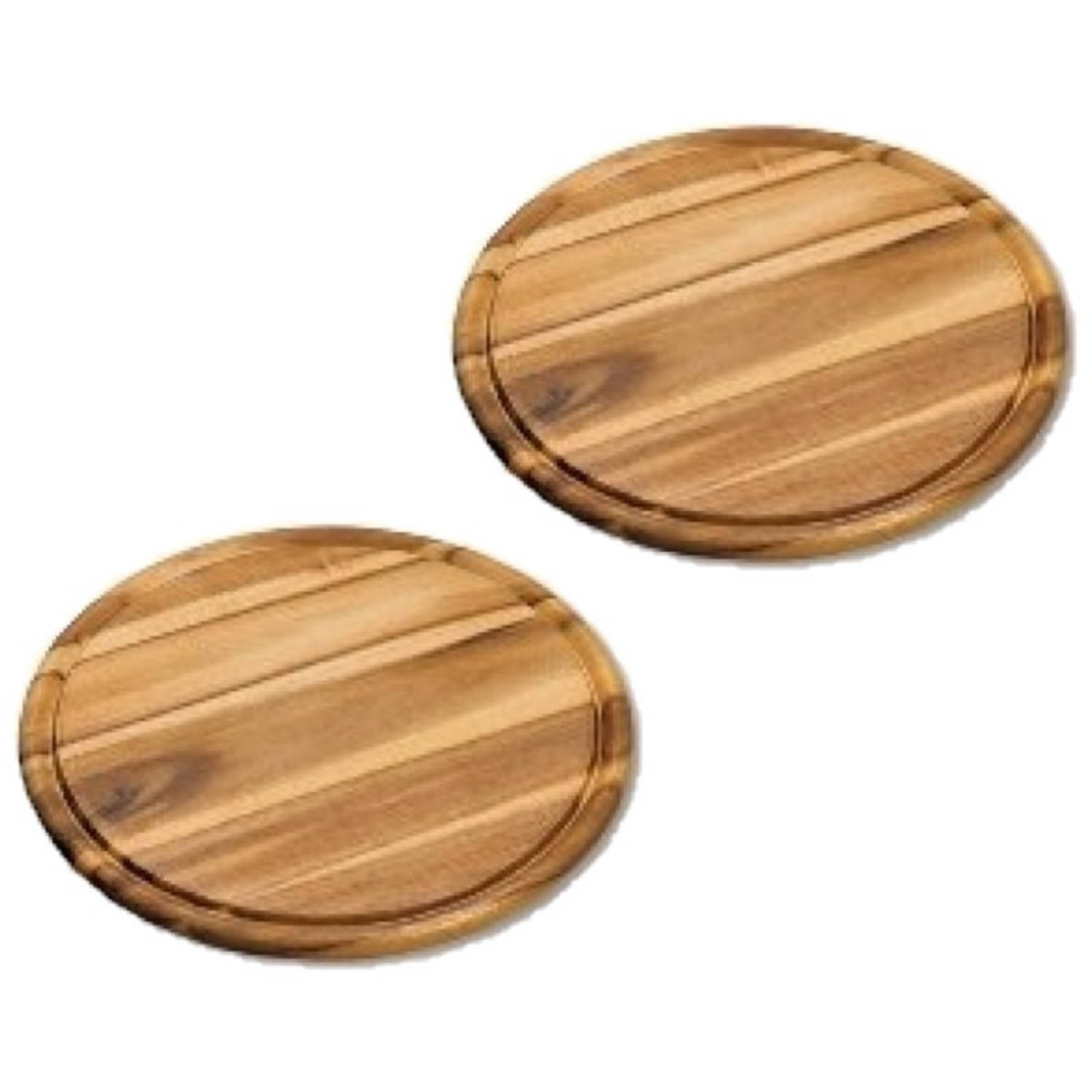 2x stuks houten broodplanken/serveerplanken rond met sapgroef 30 cm - Snijplanken/serveerplanken van hout