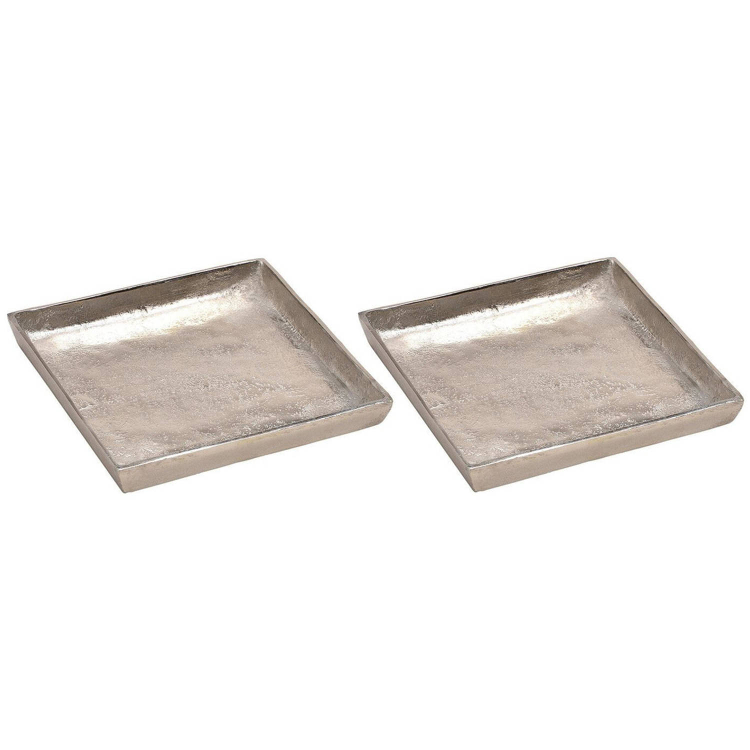 2x Woondecoratie Aluminium Dienbladen-plateaus Zilver Vierkant 20 Cm Kaarsenplateaus