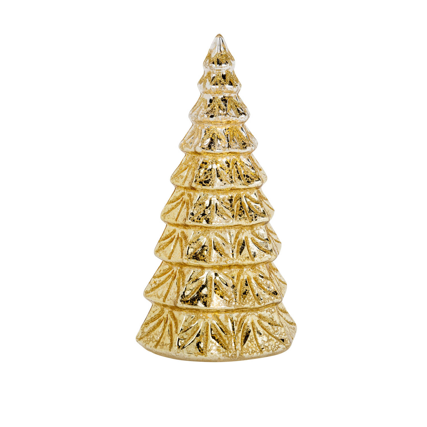 1x stuks led kaarsen kerstboom kaars goud D9 x H19 cm - LED kaarsen