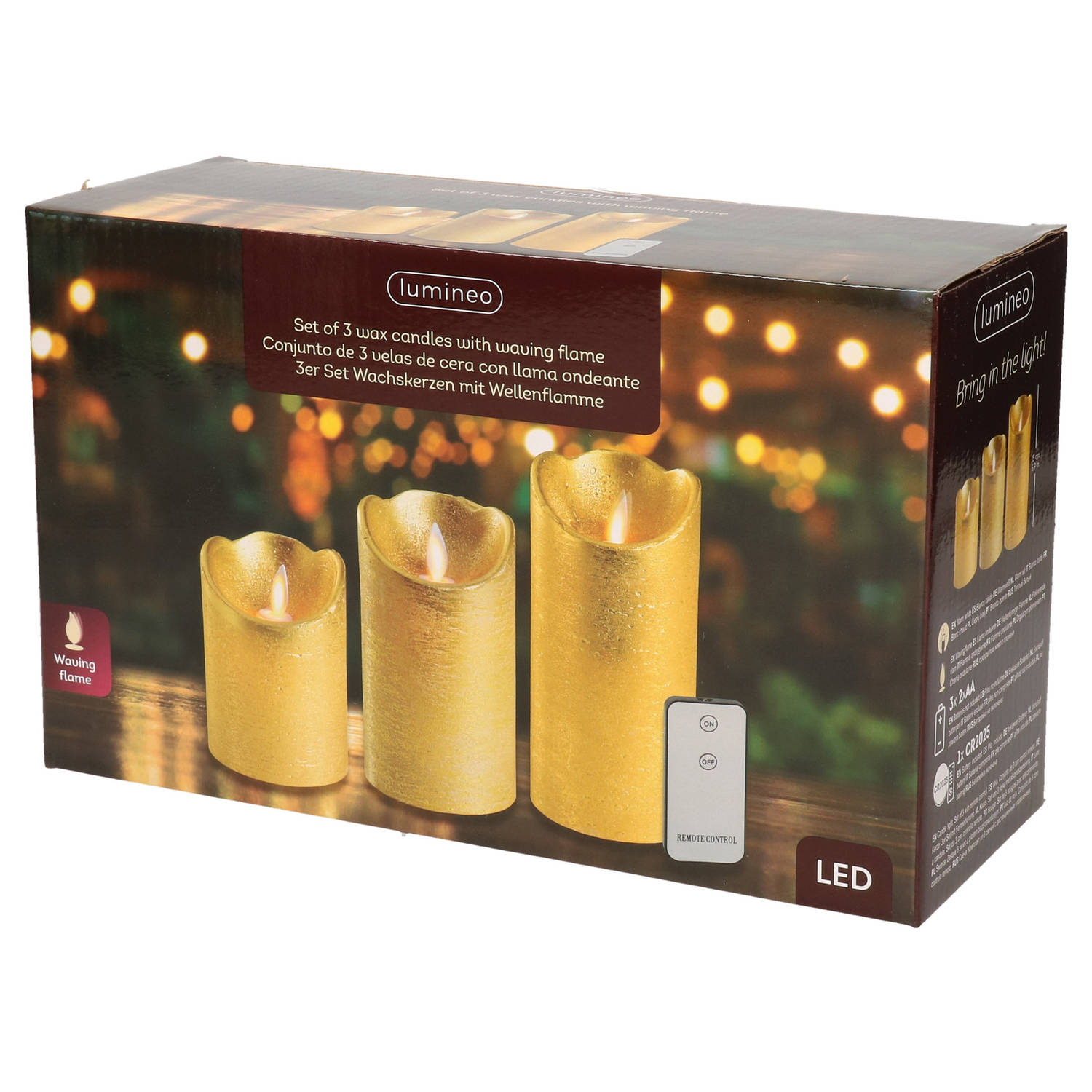 Kaarsen set van 3x stuks led stompkaarsen goud met afstandsbediening - LED kaarsen