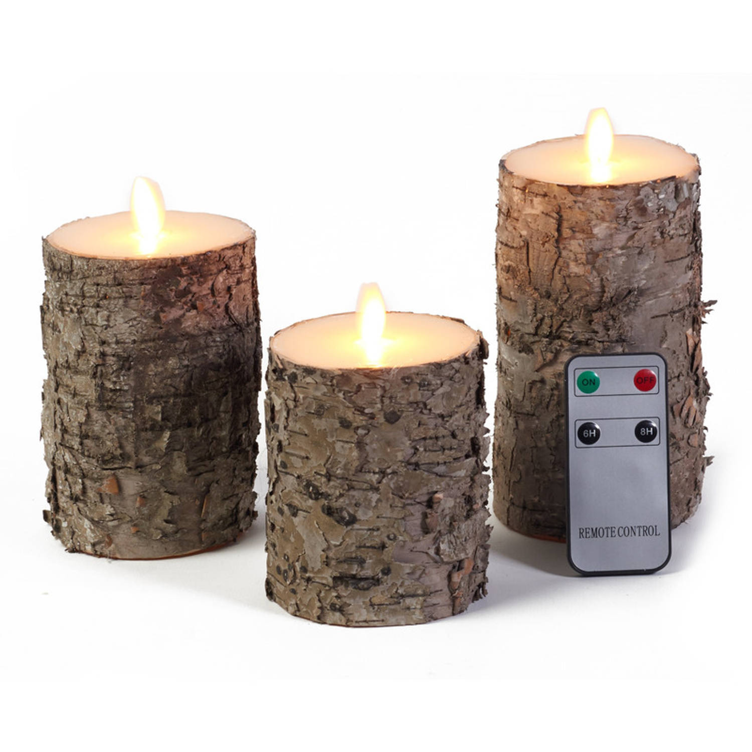 Ontevreden Zenuwinzinking opgroeien Kaarsen set 3 berkenhout LED stompkaarsen met afstandsbediening - LED  kaarsen | Blokker