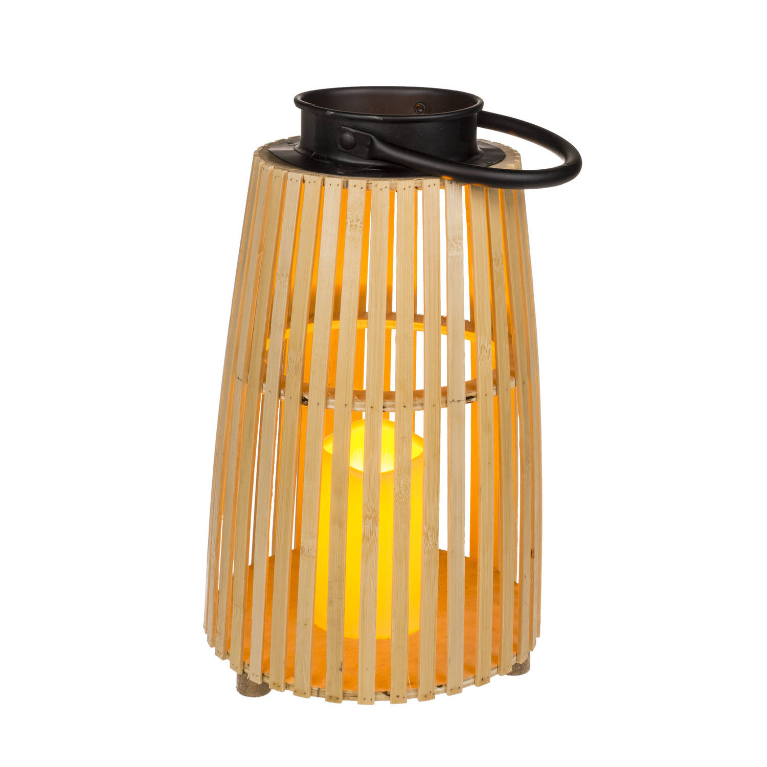Metalen lijn zacht Valkuilen Lantaarn/windlicht bamboe met LED kaars 19,5 x 32,5 cm naturel - Lantaarns  | Blokker